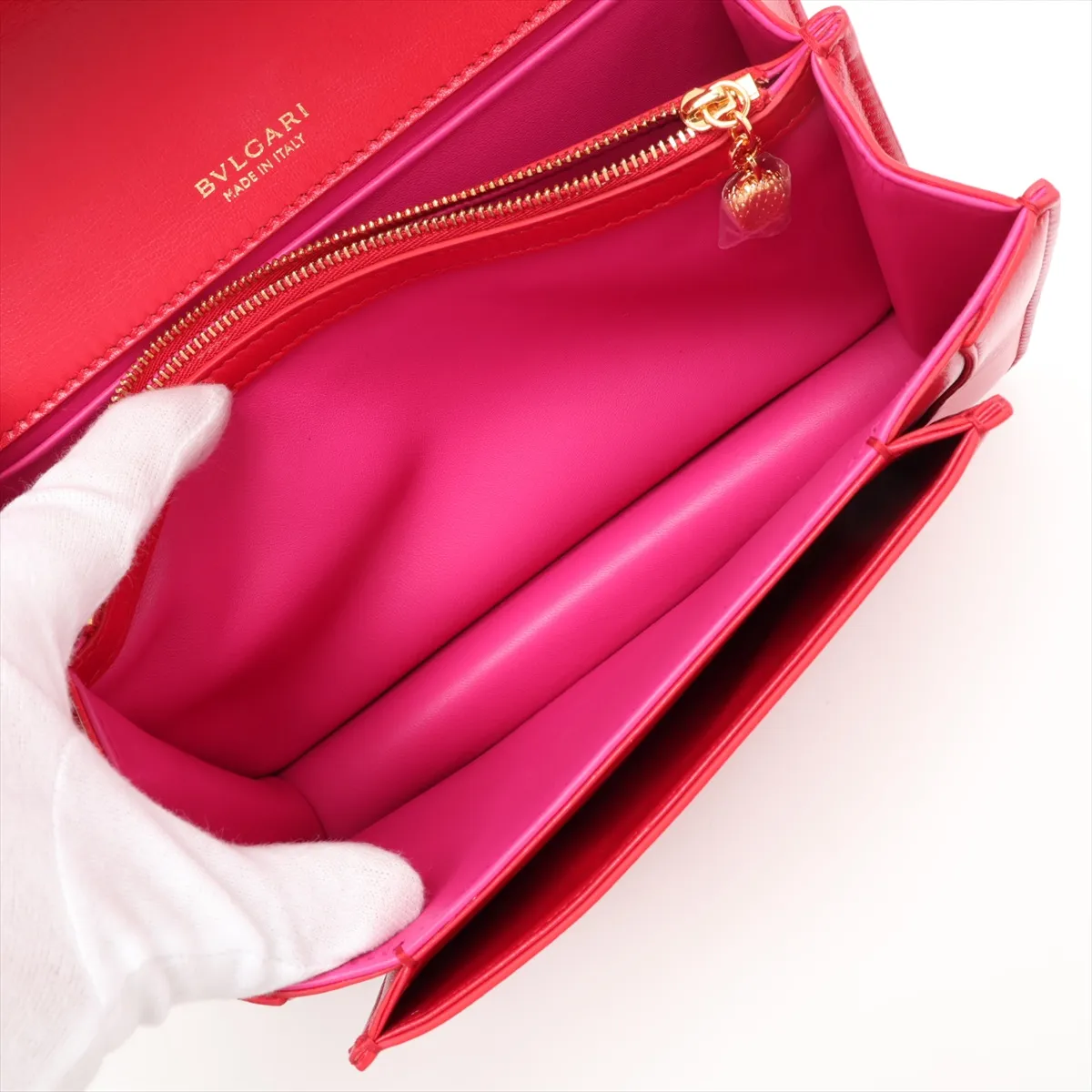 Serpenti Leather 2-Way Handbag, Red, with Mirror — view 9