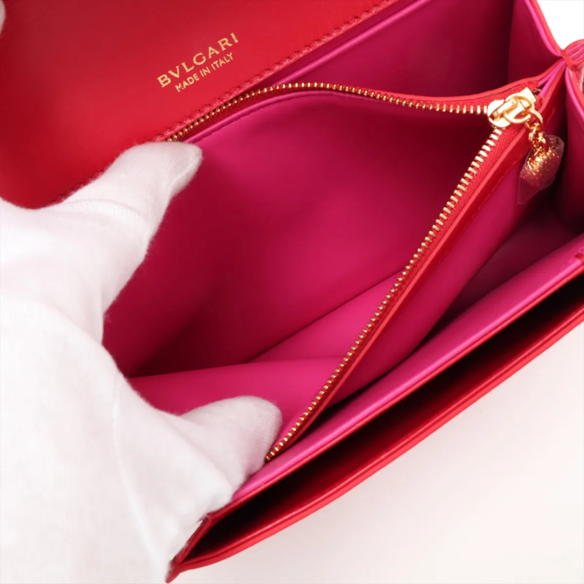 Serpenti Leather 2-Way Handbag, Red, with Mirror — view 10