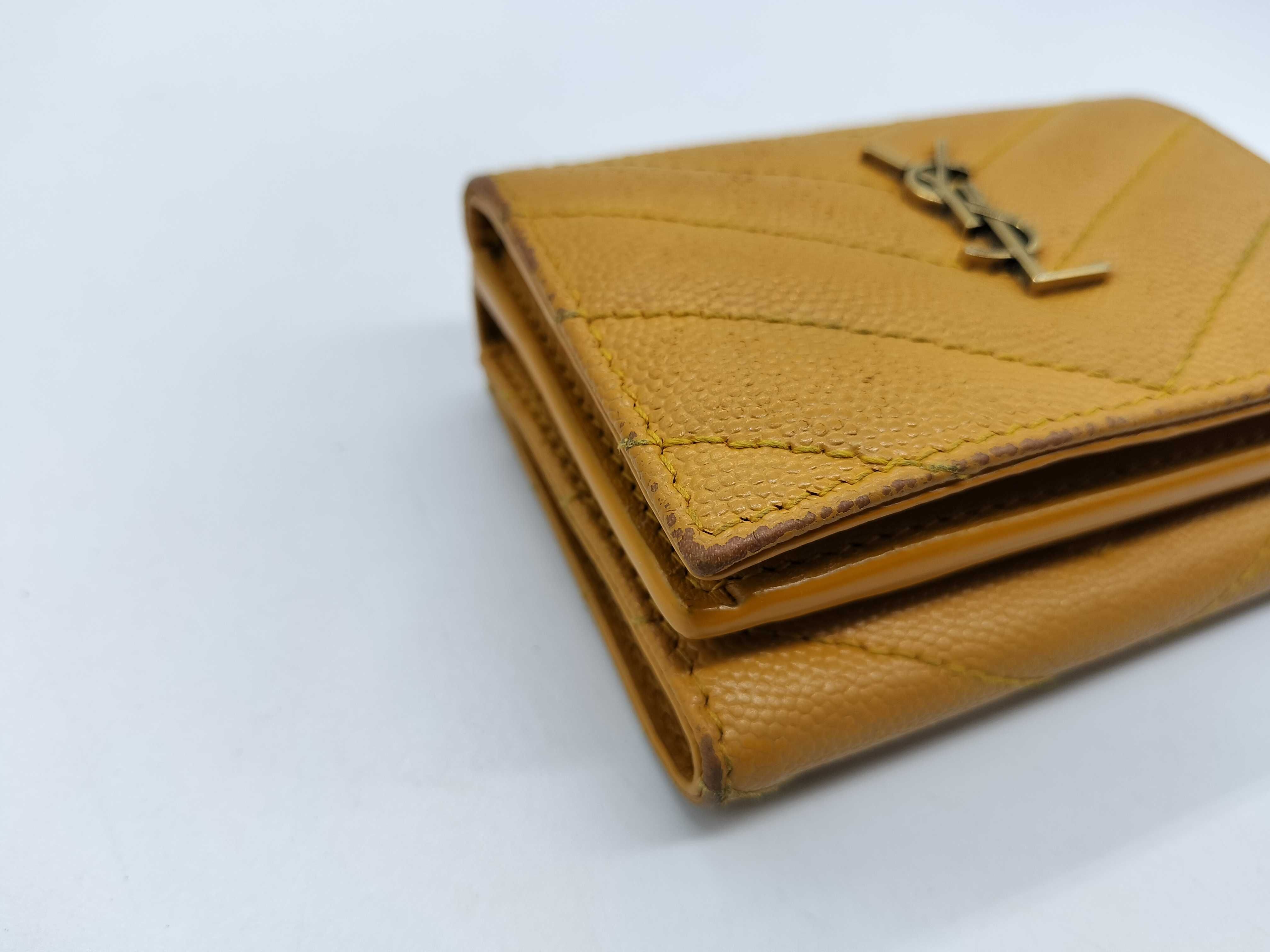 Caviar Leather YSL Logo Tri-fold Compact Wallet — view 12
