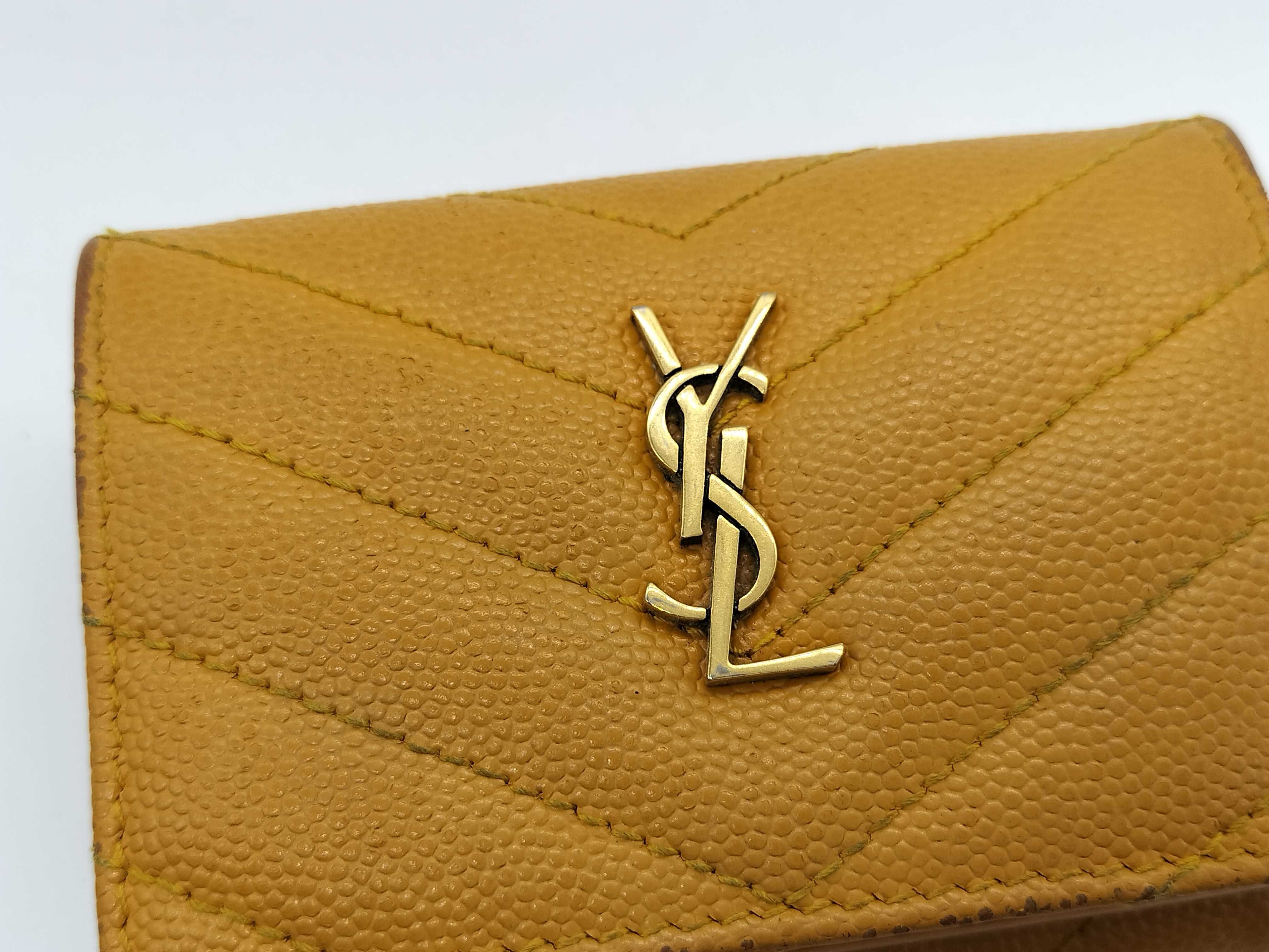 Caviar Leather YSL Logo Tri-fold Compact Wallet — view 13