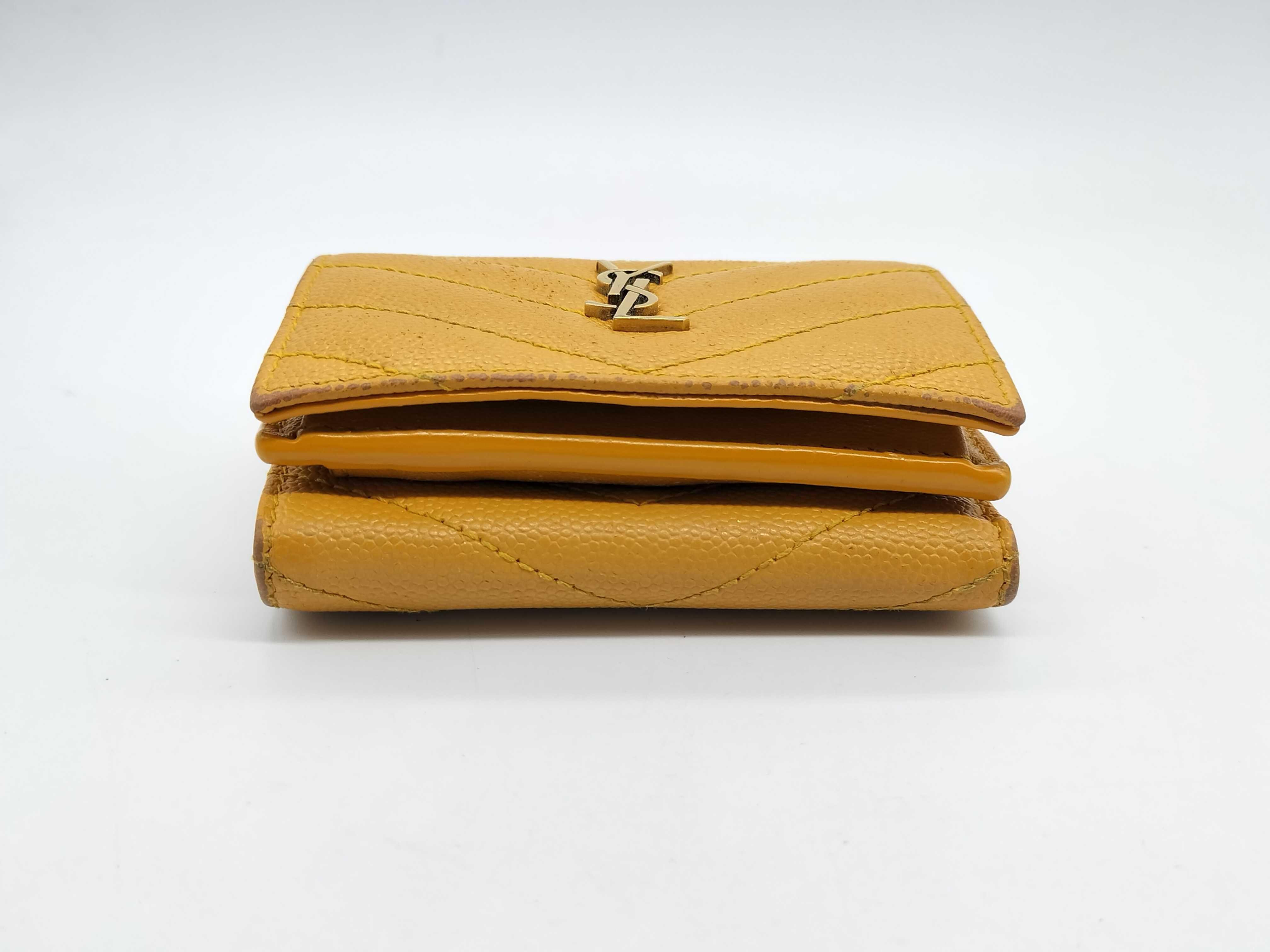Caviar Leather YSL Logo Tri-fold Compact Wallet — view 3