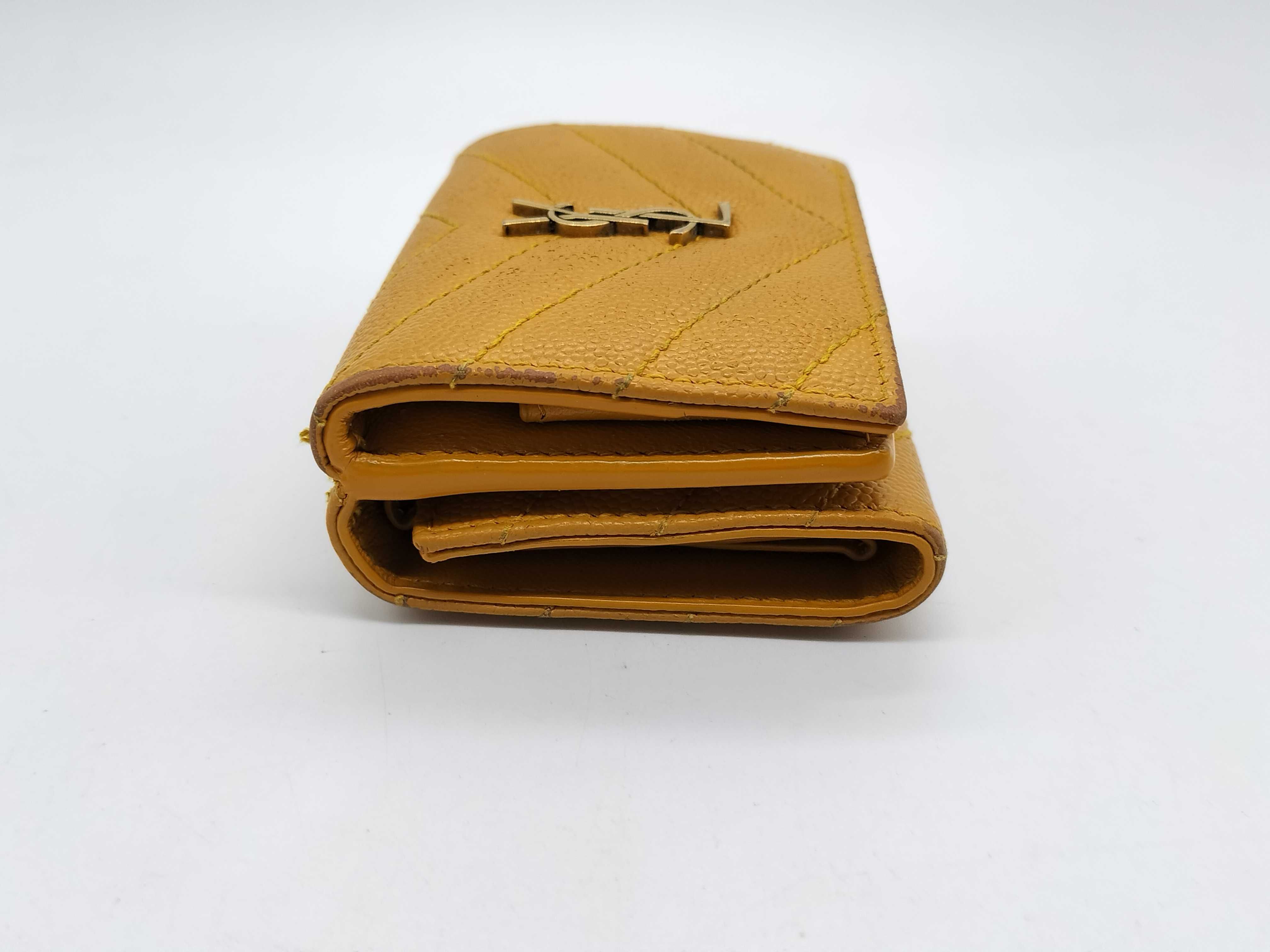 Caviar Leather YSL Logo Tri-fold Compact Wallet — view 4