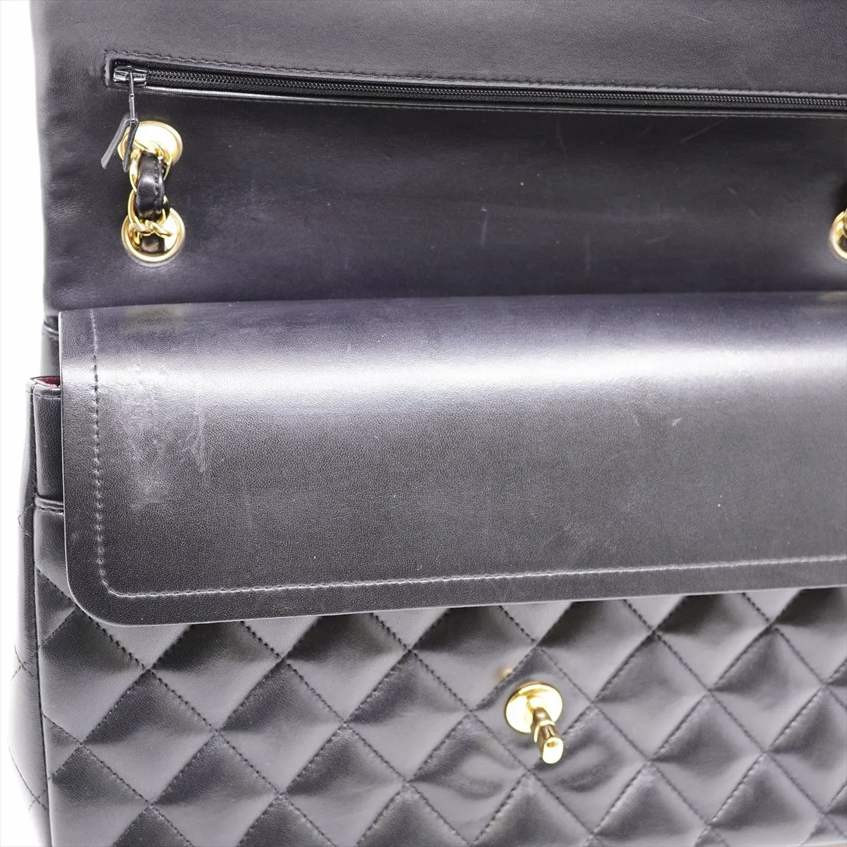 Large Matelassé 30 Lambskin Double Flap Double Chain Tote Bag, Black with Gold Hardware, 1686020, Dust Bag Included. — view 11
