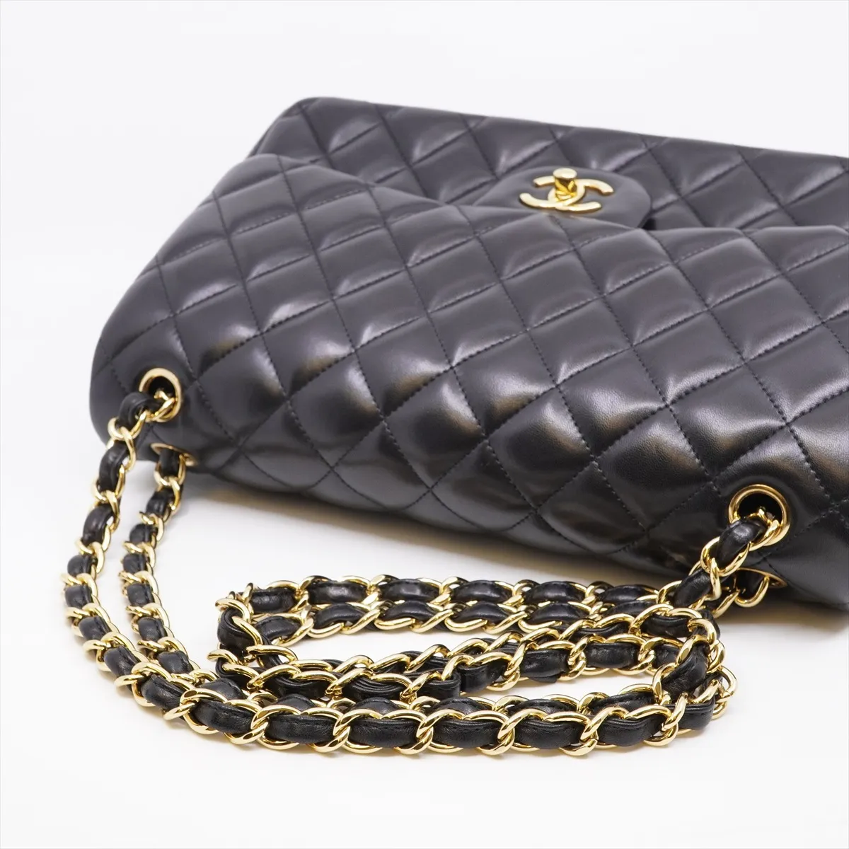 Large Matelassé 30 Lambskin Double Flap Double Chain Tote Bag, Black with Gold Hardware, 1686020, Dust Bag Included. — view 5