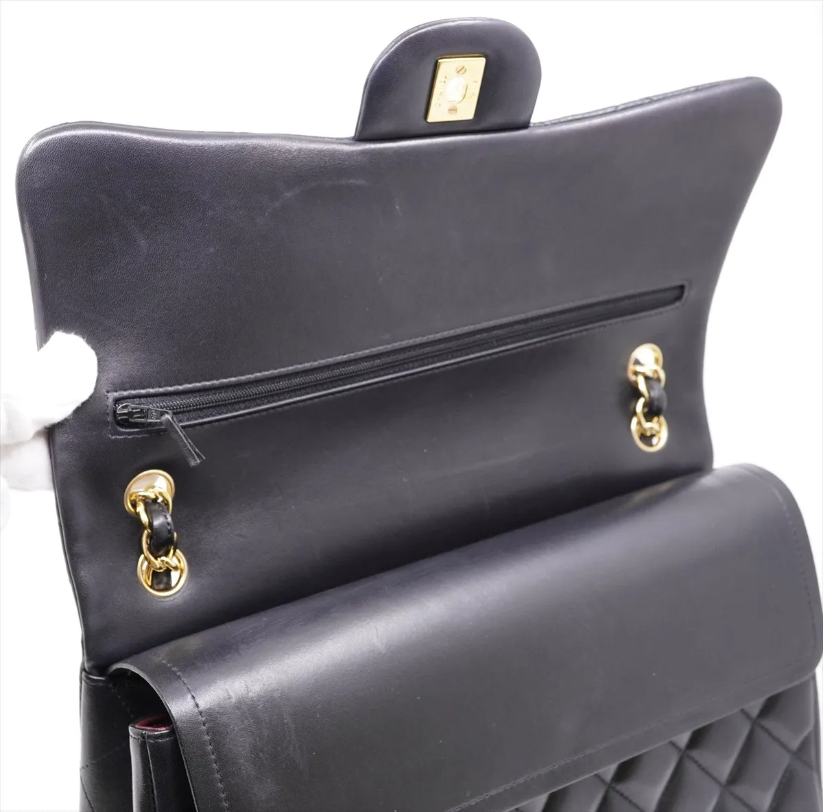 Large Matelassé 30 Lambskin Double Flap Double Chain Tote Bag, Black with Gold Hardware, 1686020, Dust Bag Included. — view 10