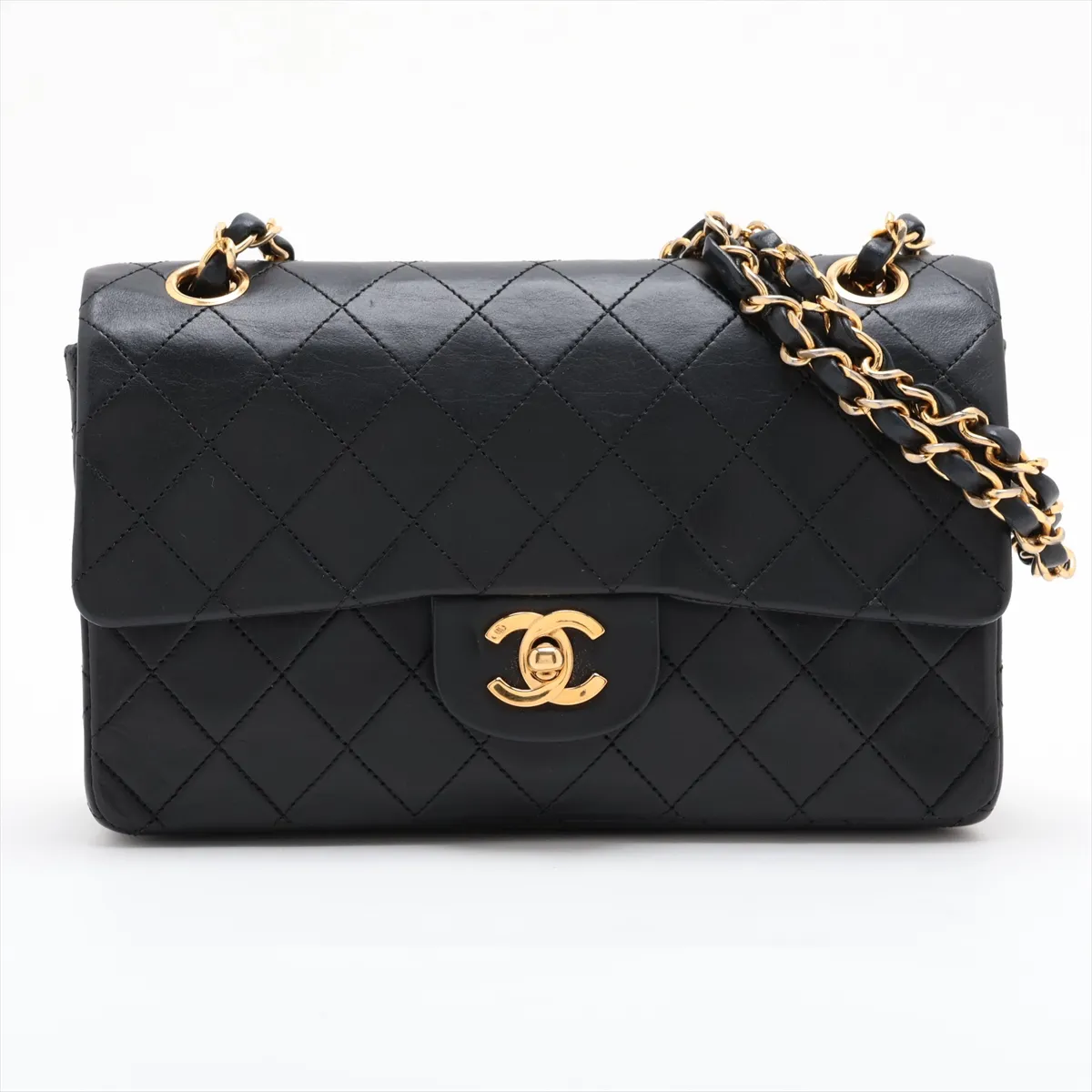 Matelassé 23 Small Lambskin Double Flap Double Chain Bag, Black with Gold Hardware, 0680837 (Serial Number 0-series), No Zipper Pull, A01113