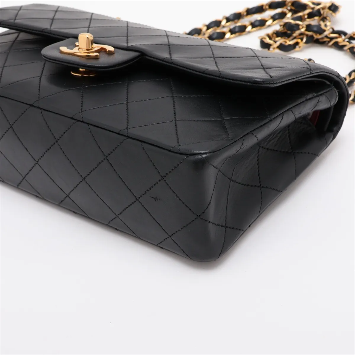 Matelassé 23 Small Lambskin Double Flap Double Chain Bag, Black with Gold Hardware, 0680837 (Serial Number 0-series), No Zipper Pull, A01113 — view 3