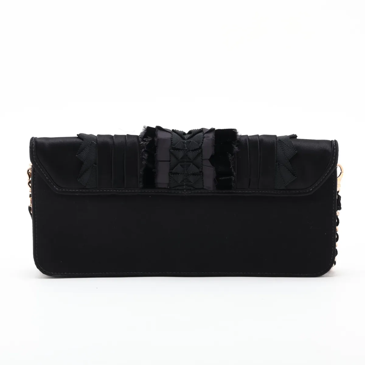 Satin Chain Shoulder Bag, Black with Gold Hardware, 9504476, Series 9 — view 2