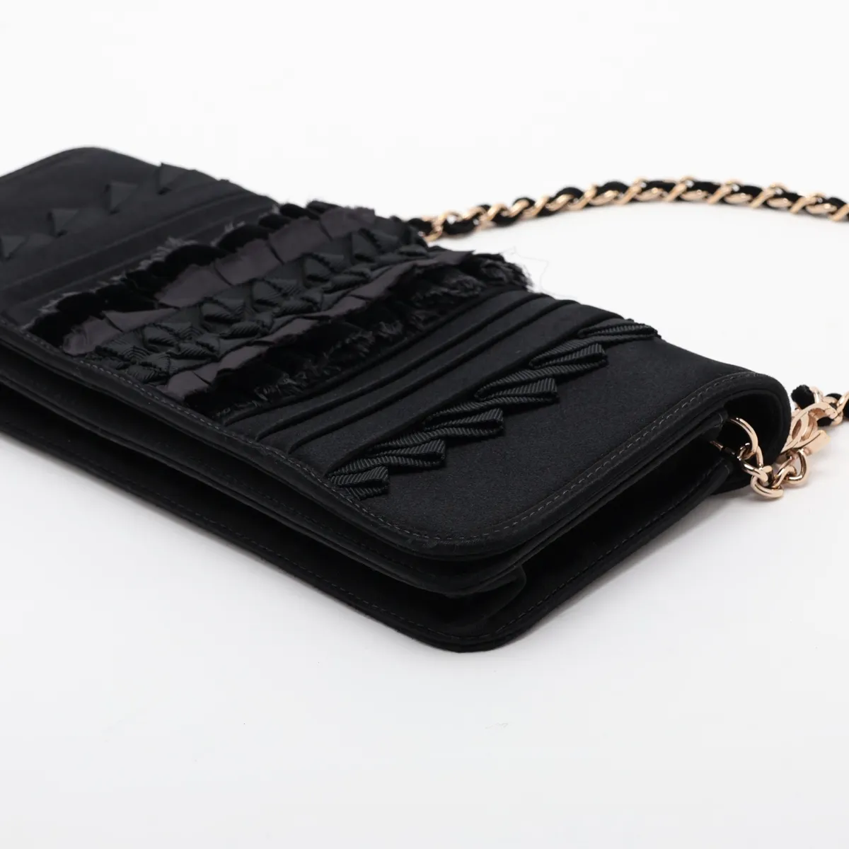 Satin Chain Shoulder Bag, Black with Gold Hardware, 9504476, Series 9 — view 3