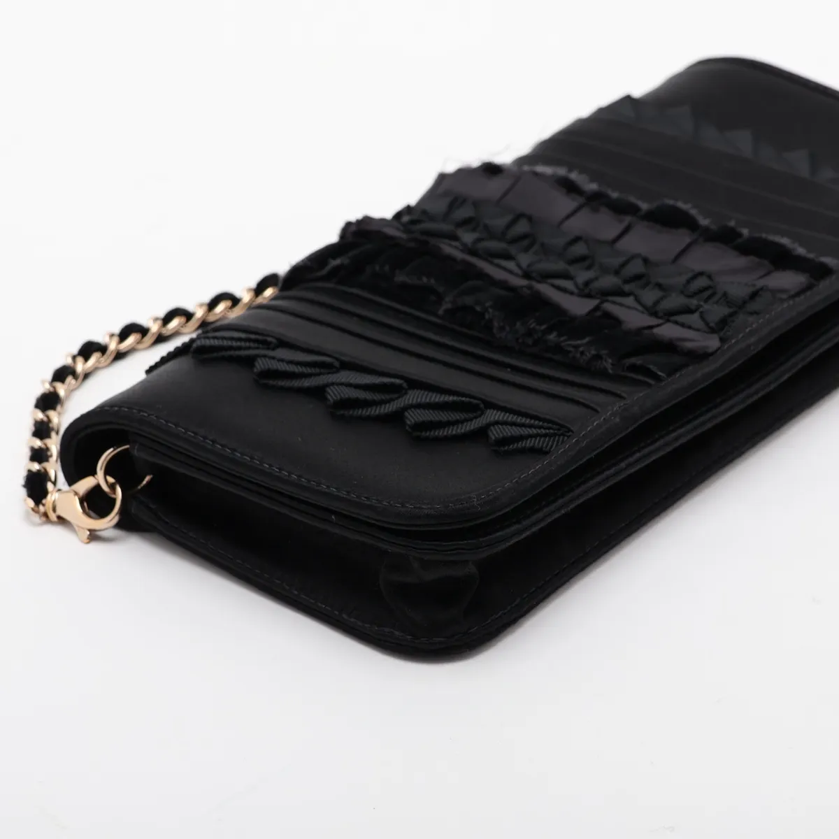 Satin Chain Shoulder Bag, Black with Gold Hardware, 9504476, Series 9 — view 4
