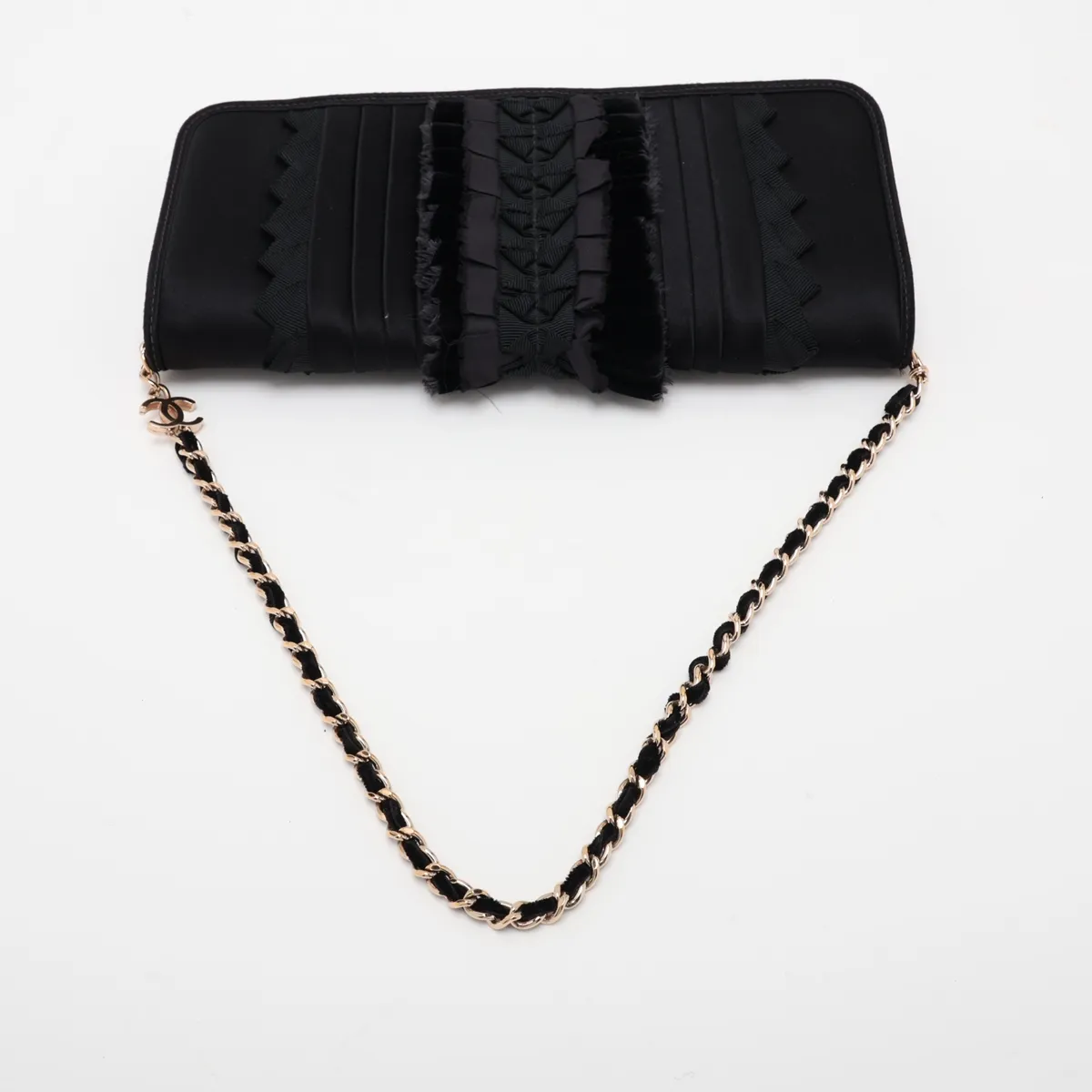 Satin Chain Shoulder Bag, Black with Gold Hardware, 9504476, Series 9 — view 5