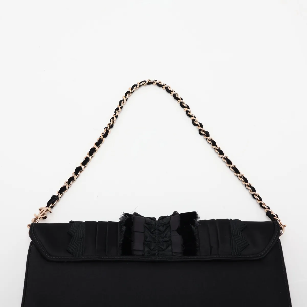 Satin Chain Shoulder Bag, Black with Gold Hardware, 9504476, Series 9 — view 6