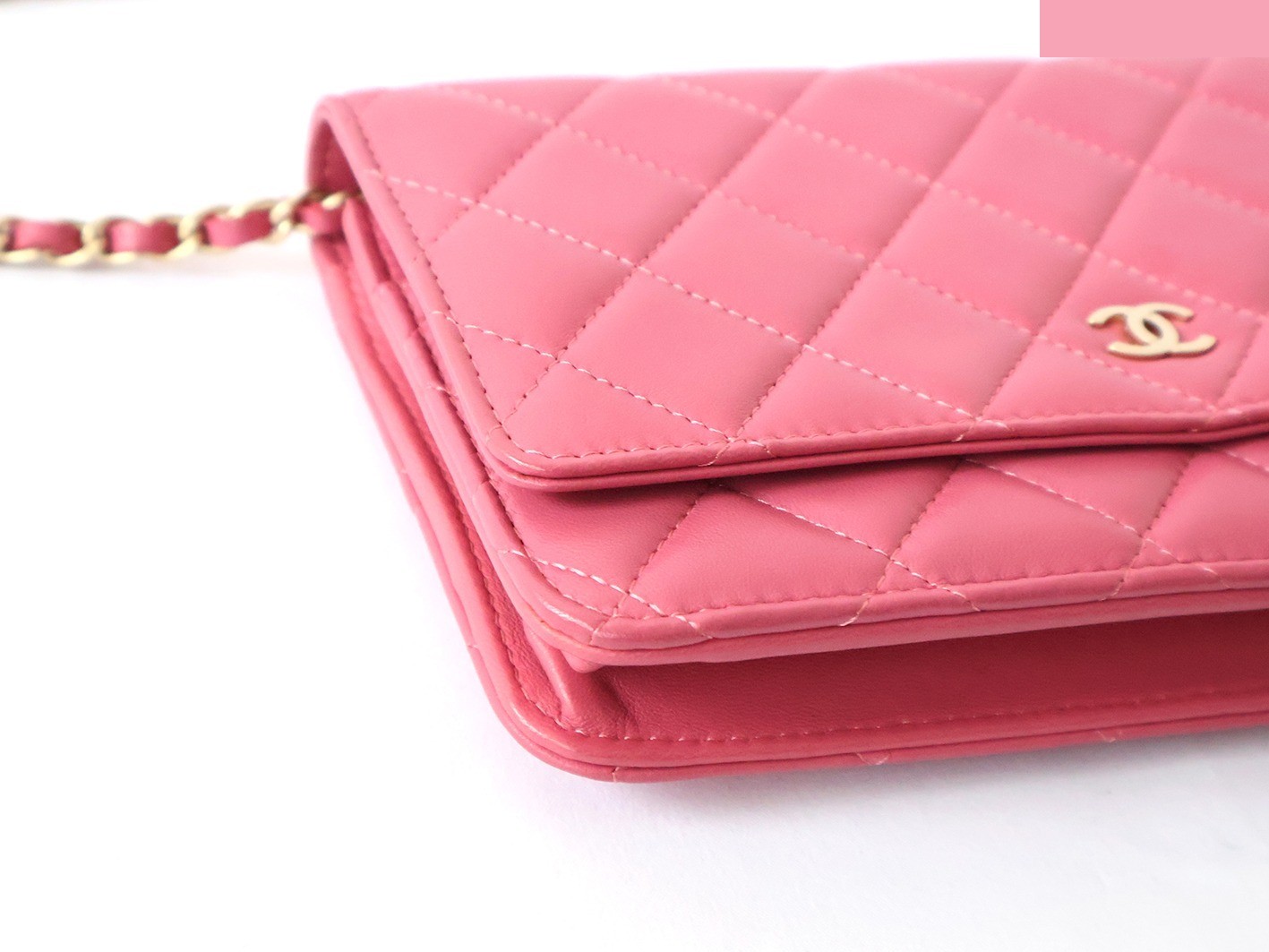 Lambskin Matelassé Chain Wallet Shoulder Bag, Pink — view 3