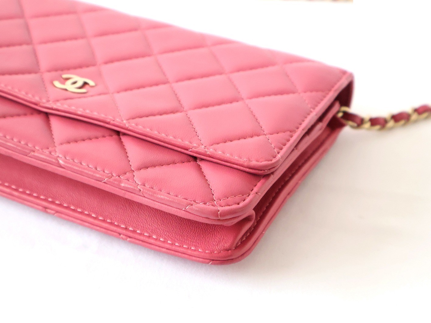 Lambskin Matelassé Chain Wallet Shoulder Bag, Pink — view 4