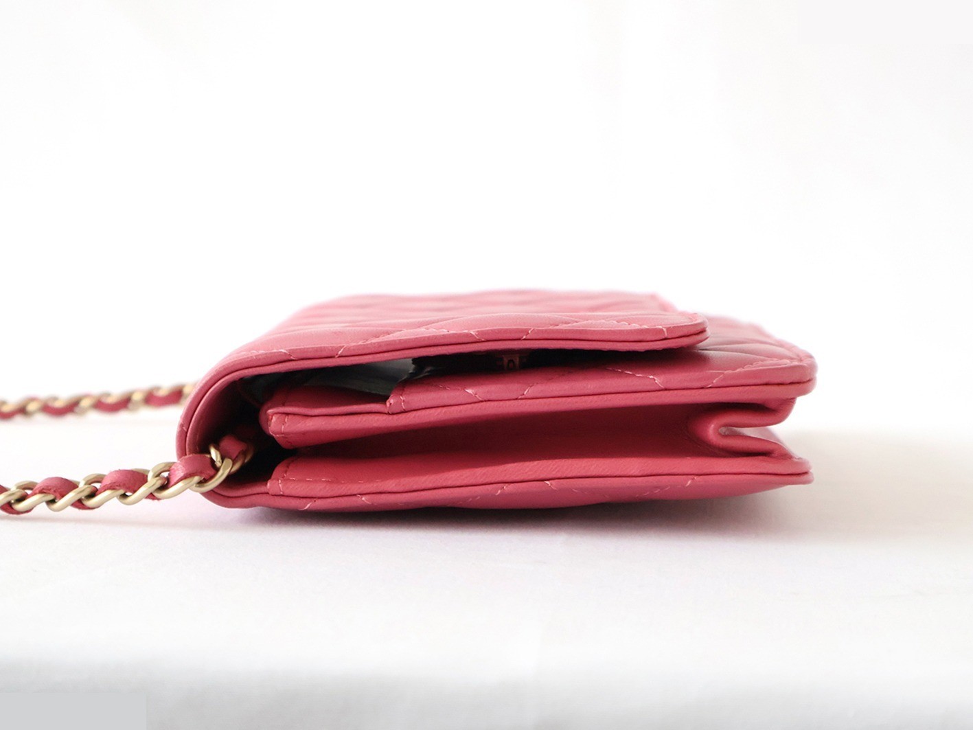Lambskin Matelassé Chain Wallet Shoulder Bag, Pink — view 6