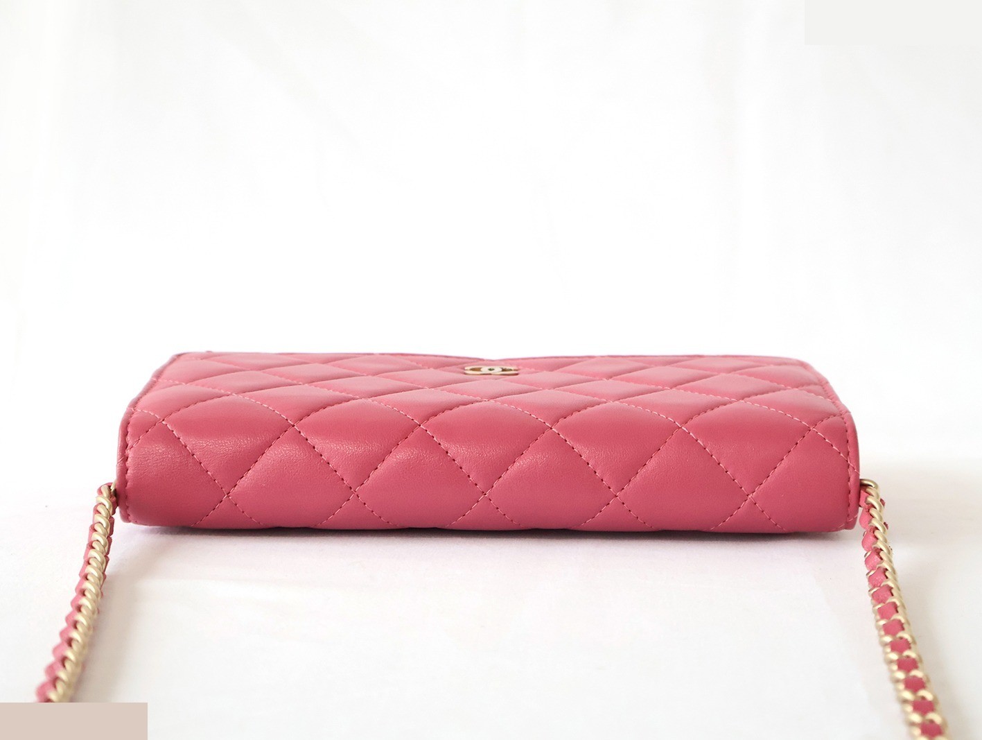 Lambskin Matelassé Chain Wallet Shoulder Bag, Pink — view 7