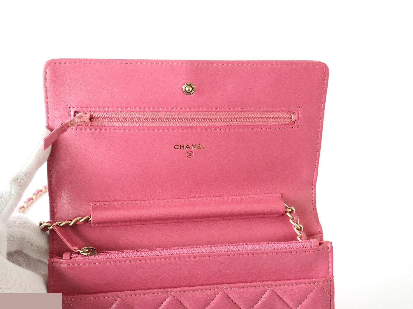 Lambskin Matelassé Chain Wallet Shoulder Bag, Pink — view 9