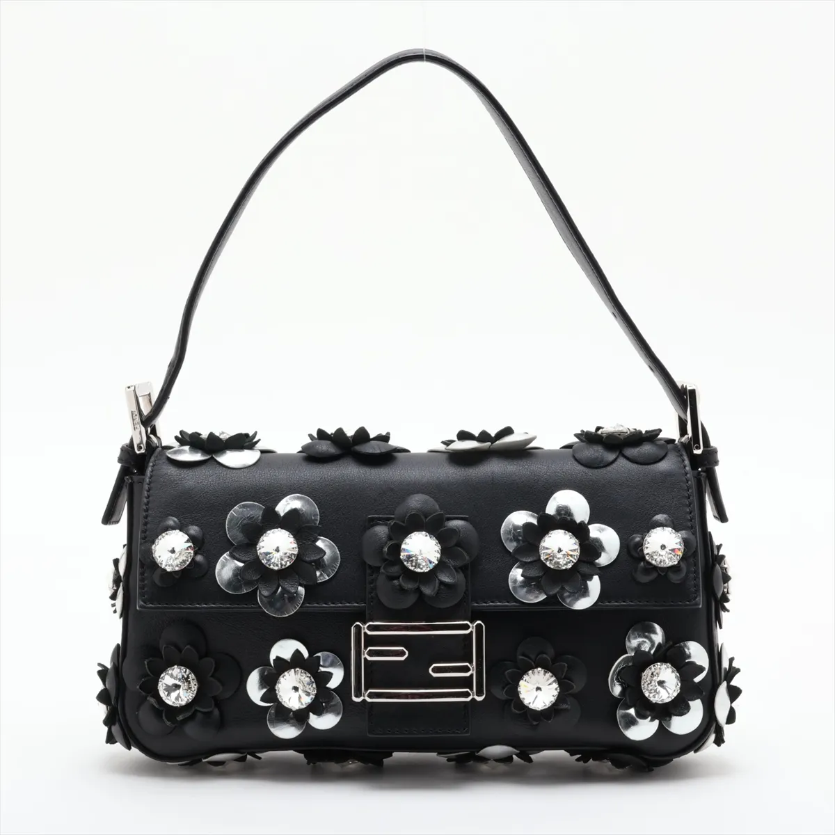 Mamma Bucket 8BR600 Leather x Jewel Shoulder Bag, Black