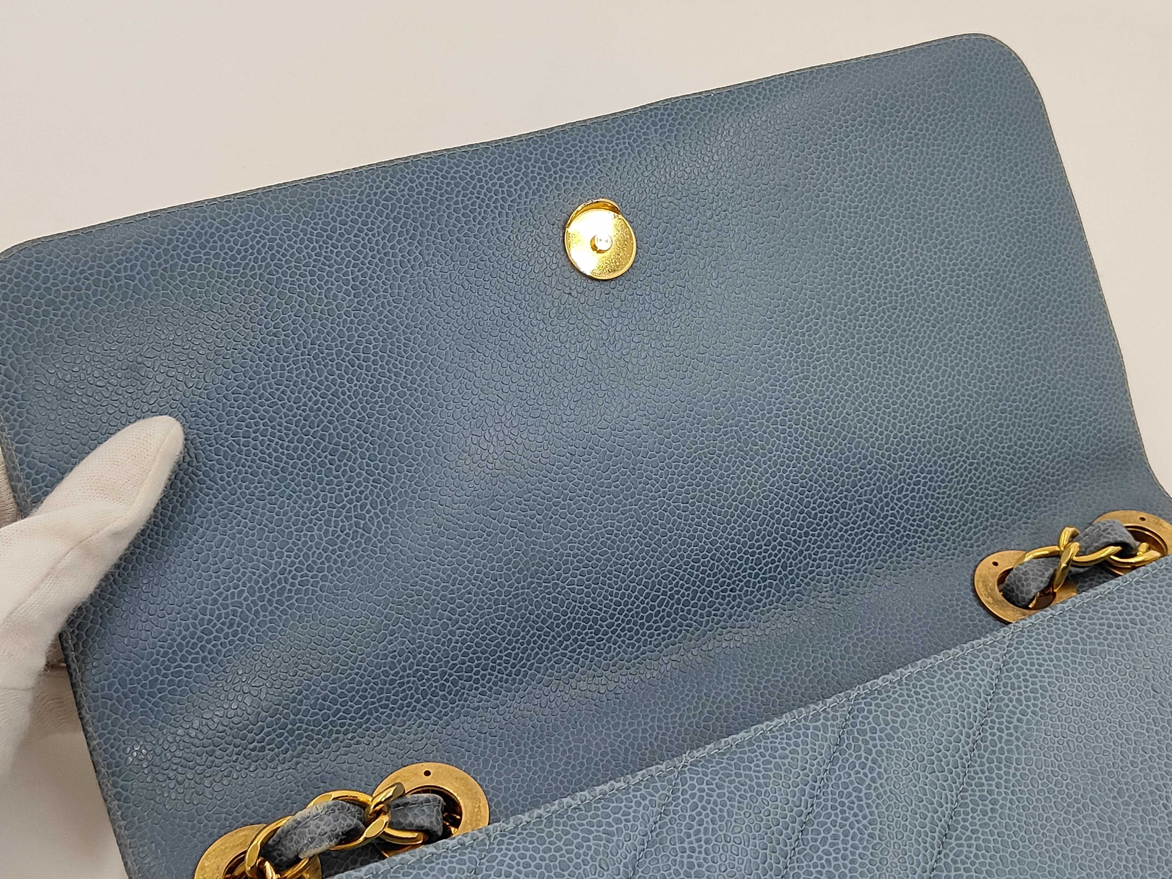 Bias Stitch Chain Flap Bag, Blue Caviar Leather, No. 3, G Card, Dust Bag, Shoulder Bag — view 11