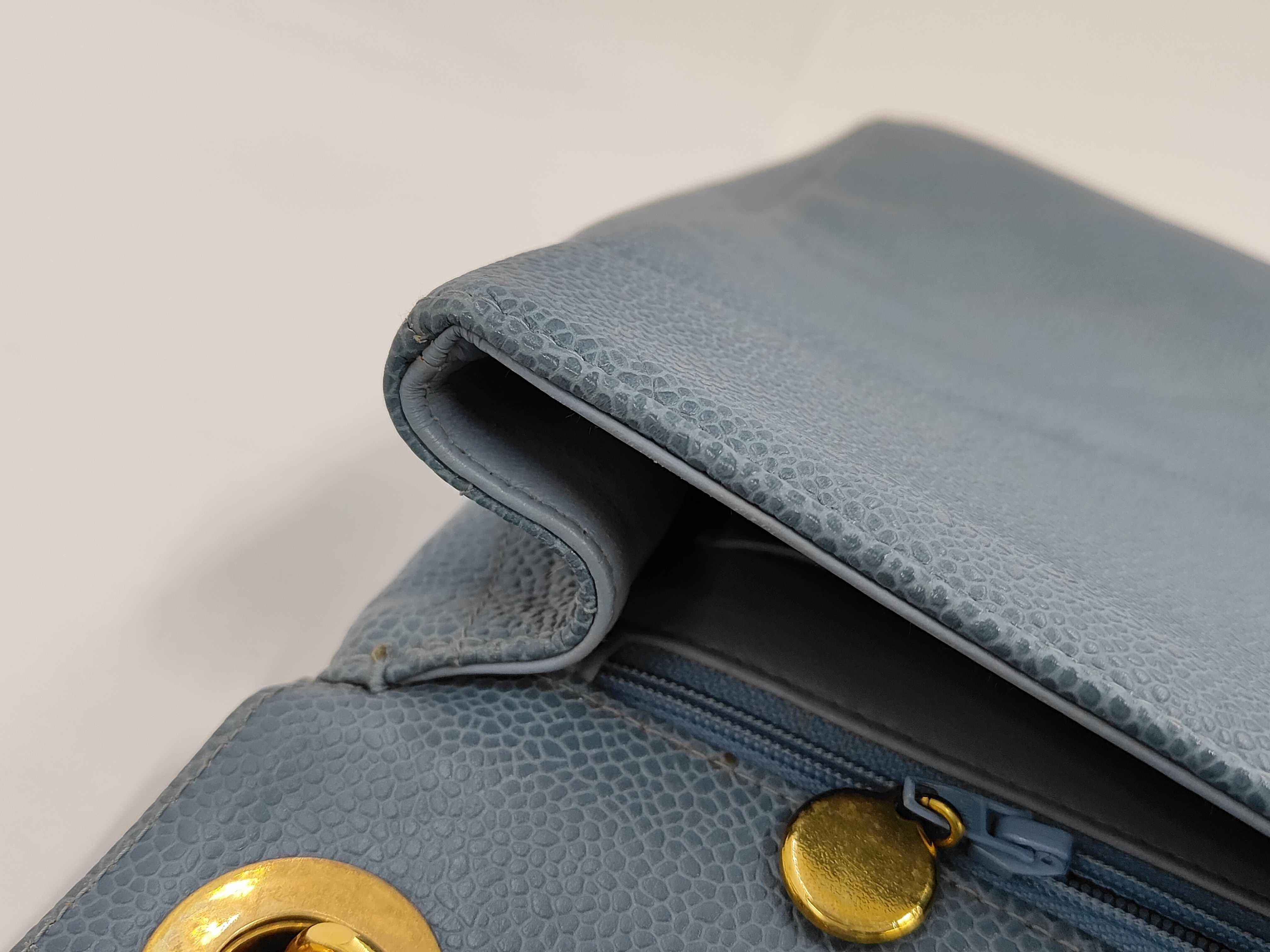 Bias Stitch Chain Flap Bag, Blue Caviar Leather, No. 3, G Card, Dust Bag, Shoulder Bag — view 12