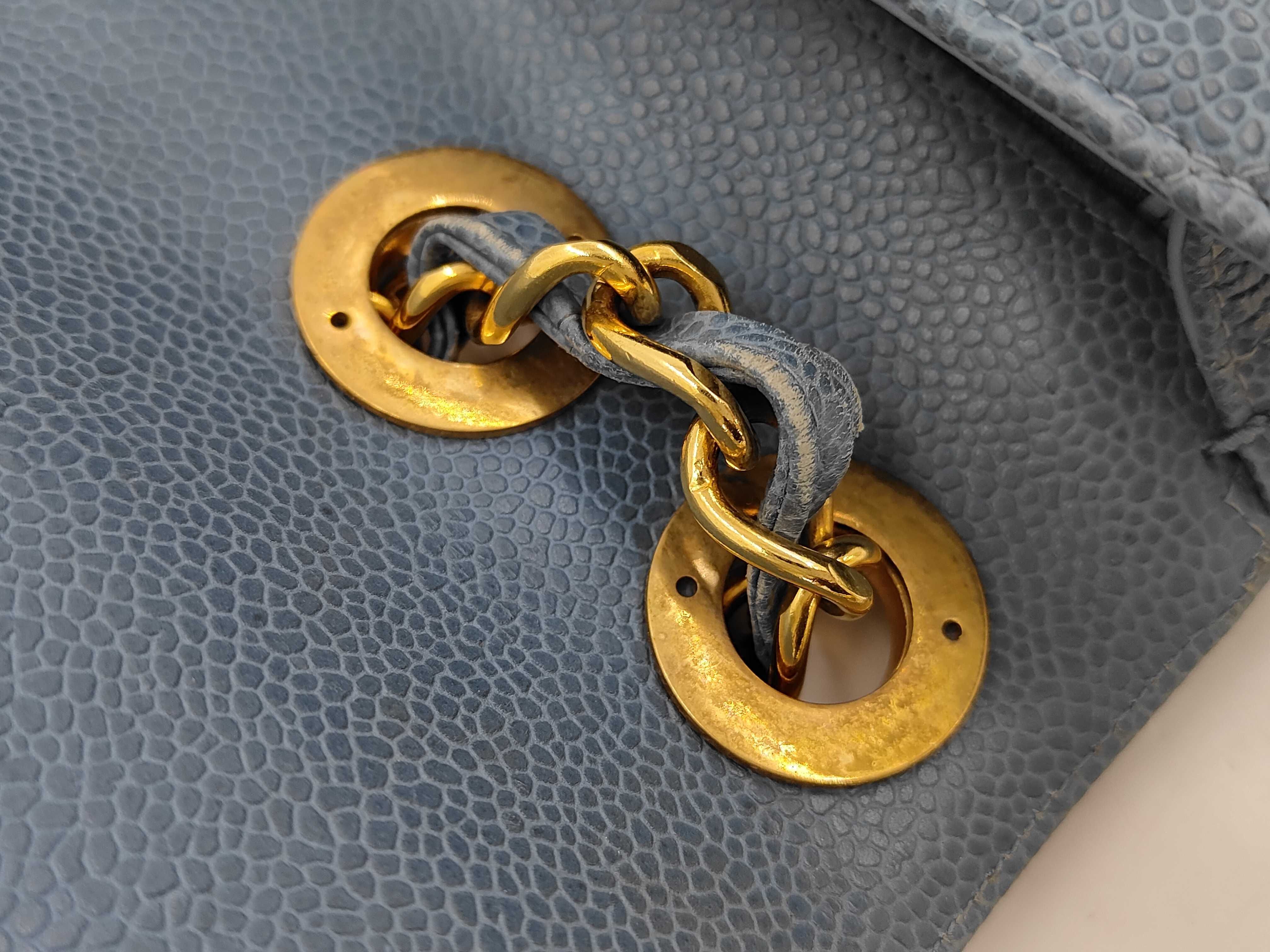 Bias Stitch Chain Flap Bag, Blue Caviar Leather, No. 3, G Card, Dust Bag, Shoulder Bag — view 7