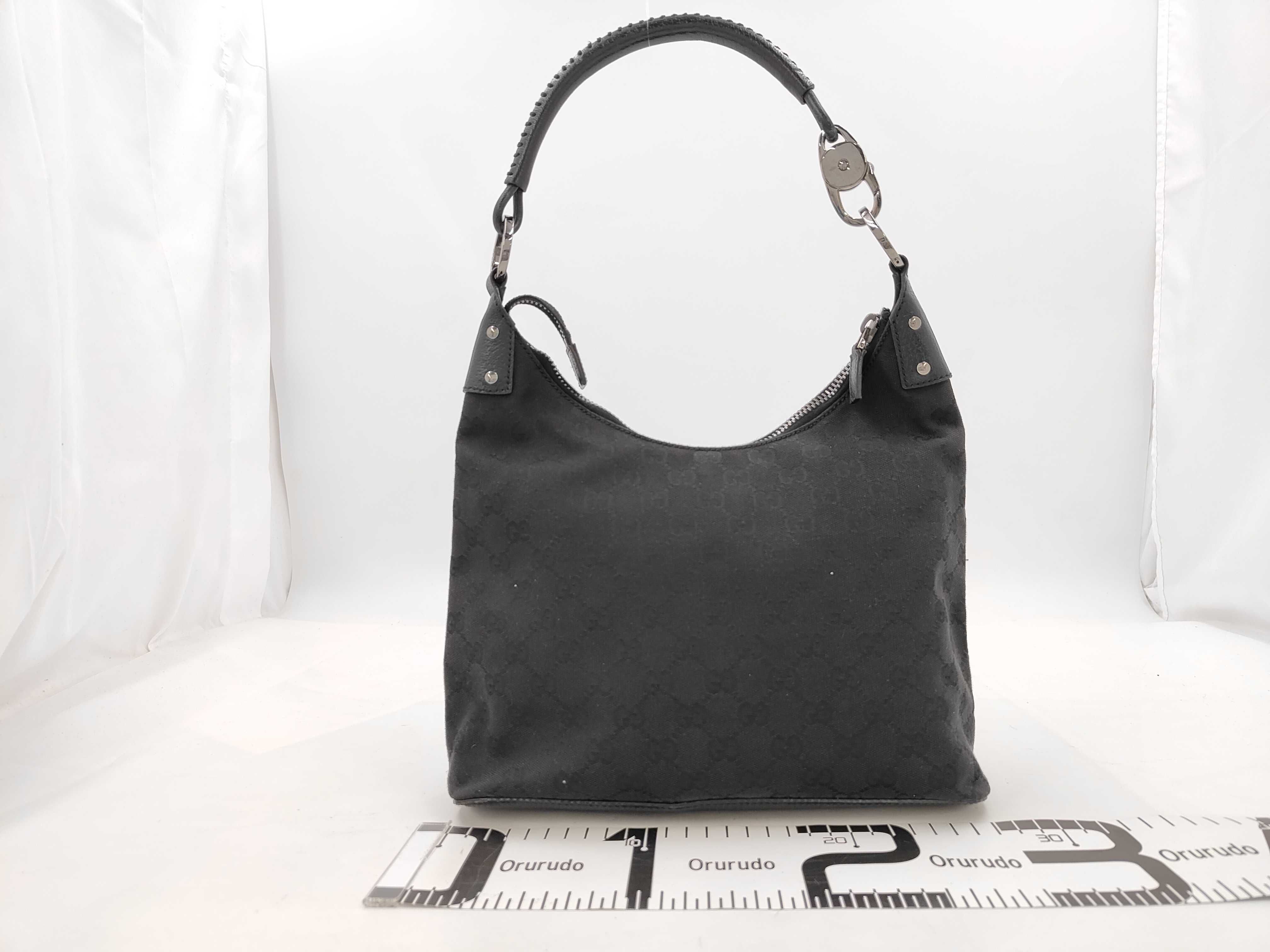 One-Shoulder GG Canvas Black Leather Shoulder Bag — view 2