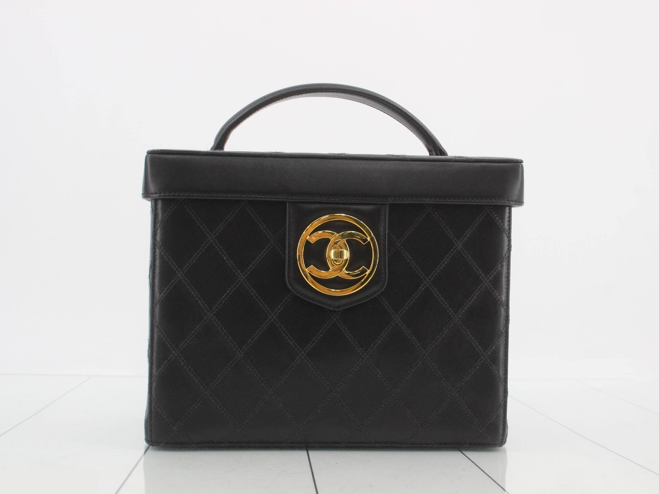 Bicolore Box Vanity Bag, Leather, Turn-Lock, 2-Way Handbag