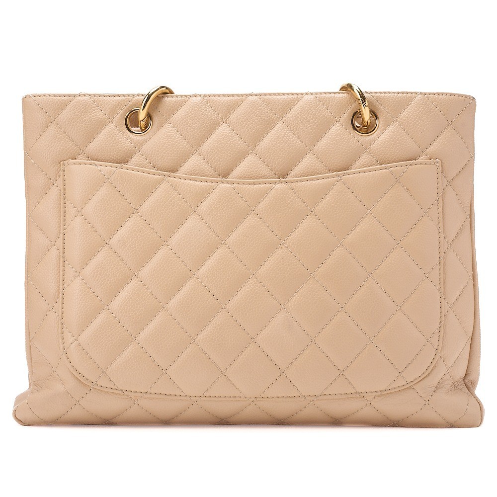 Caviar leather Matelassé GST chain shoulder bag, beige, gold hardware. — view 2