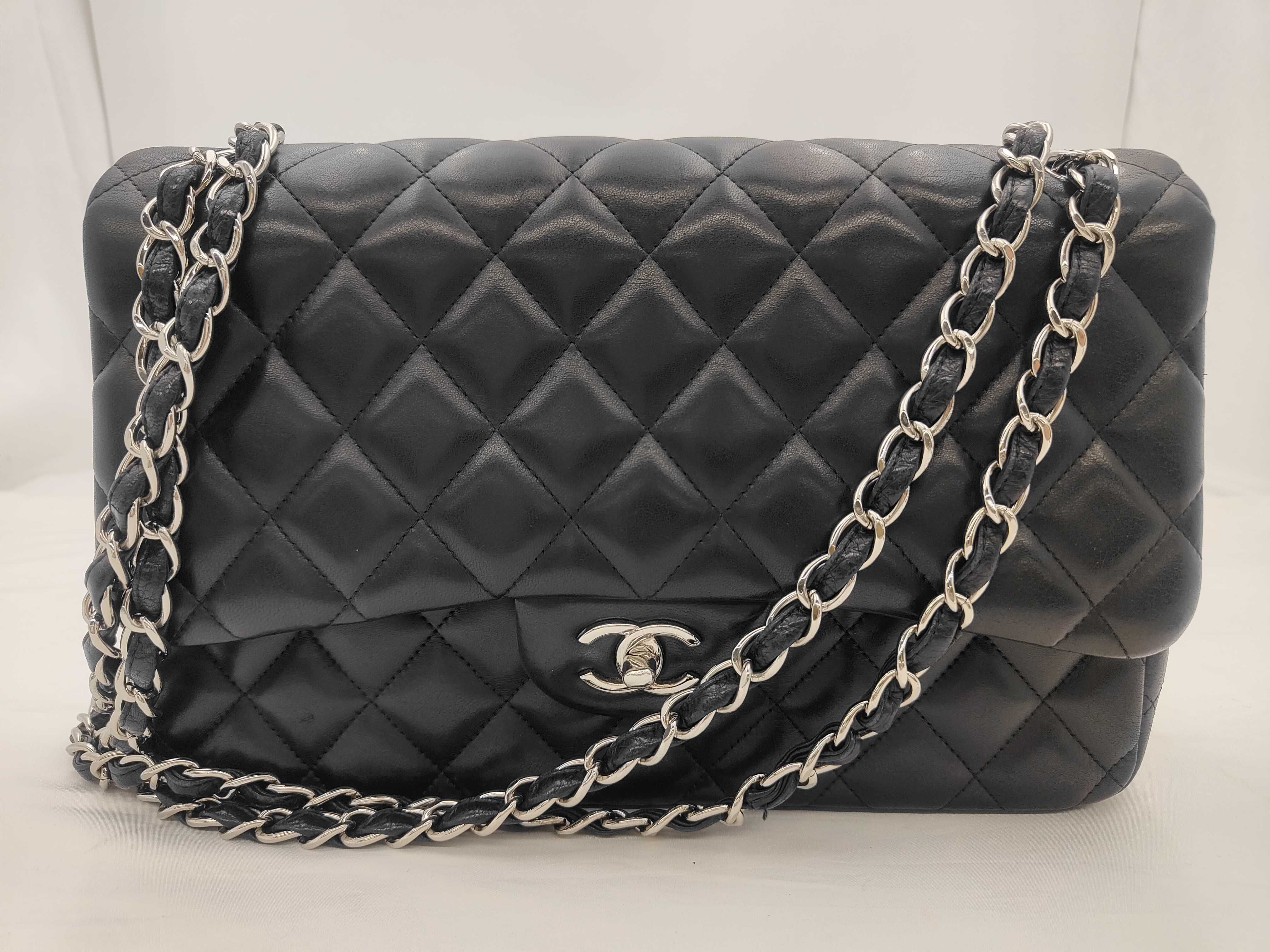 Matelassé 30 Double Flap Chain Shoulder Bag, Lambskin, Black, Silver Hardware, 16269336