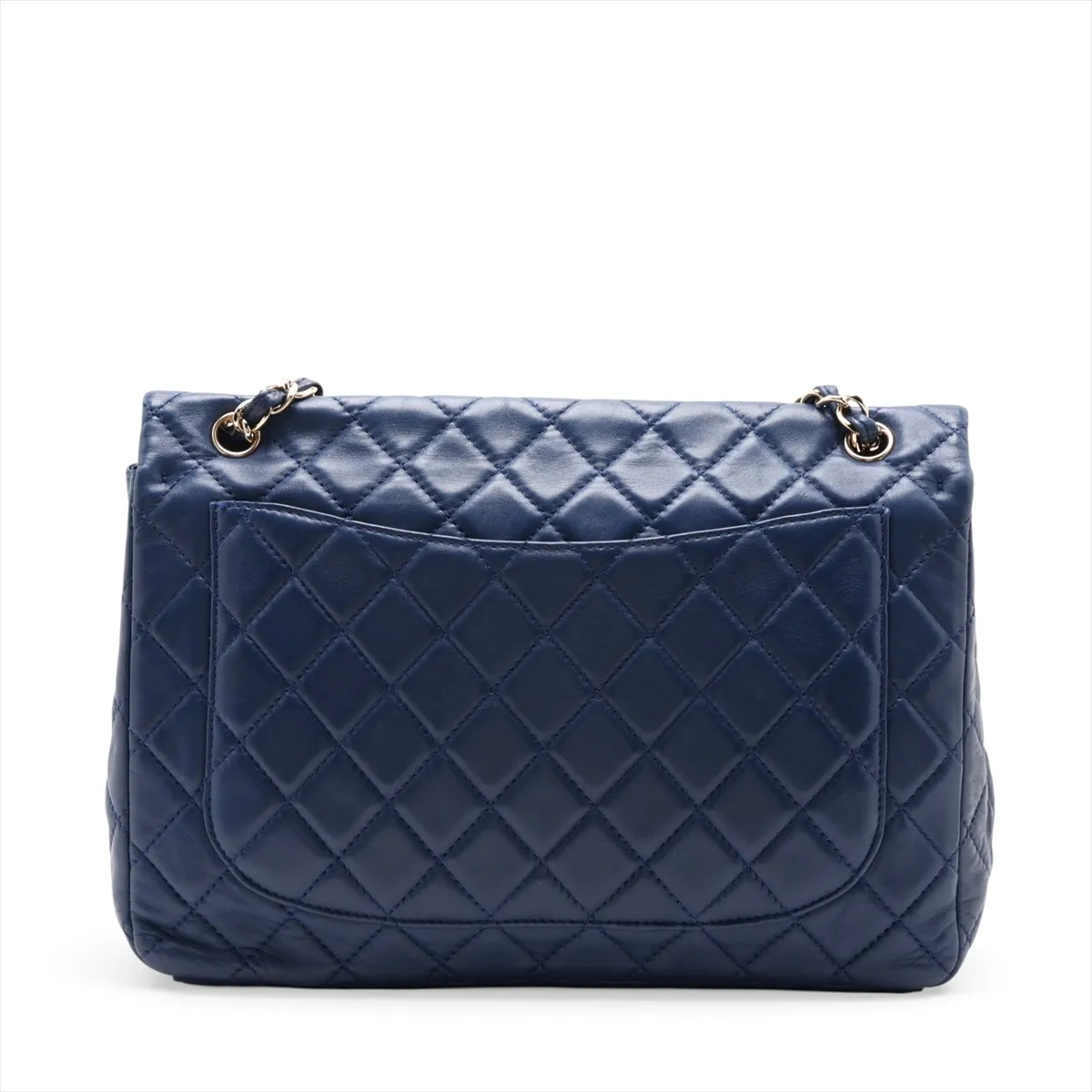 Matelassé Lambskin Single Flap Double Chain Bag, Navy, Gold Hardware, 12640904, Series 12 — view 2