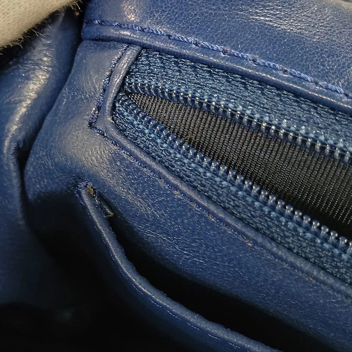 Matelassé Lambskin Single Flap Double Chain Bag, Navy, Gold Hardware, 12640904, Series 12 — view 13