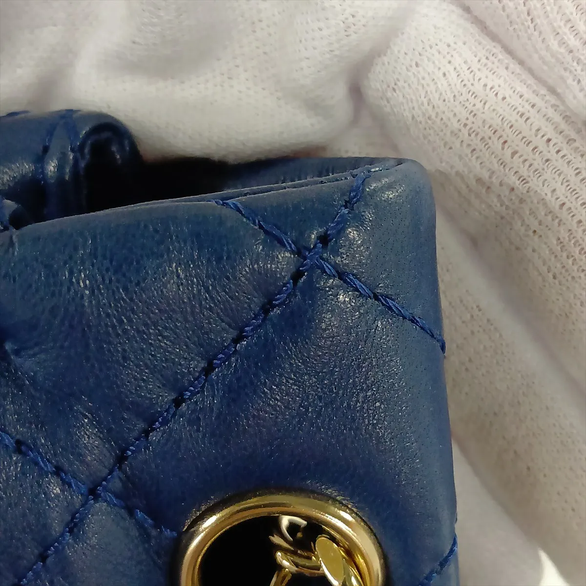 Matelassé Lambskin Single Flap Double Chain Bag, Navy, Gold Hardware, 12640904, Series 12 — view 14