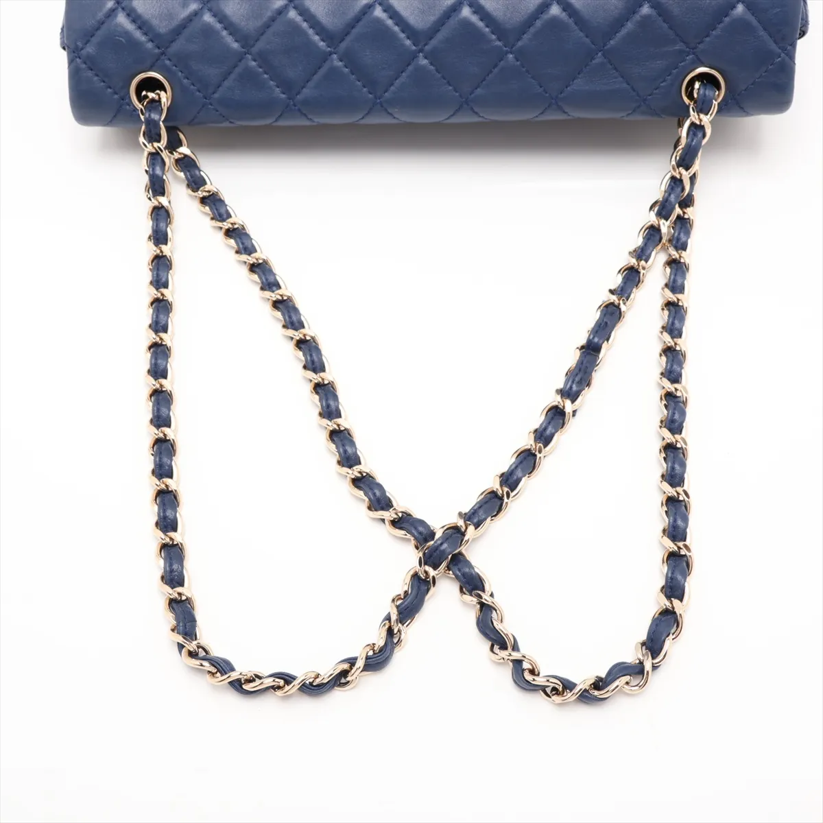 Matelassé Lambskin Single Flap Double Chain Bag, Navy, Gold Hardware, 12640904, Series 12 — view 5