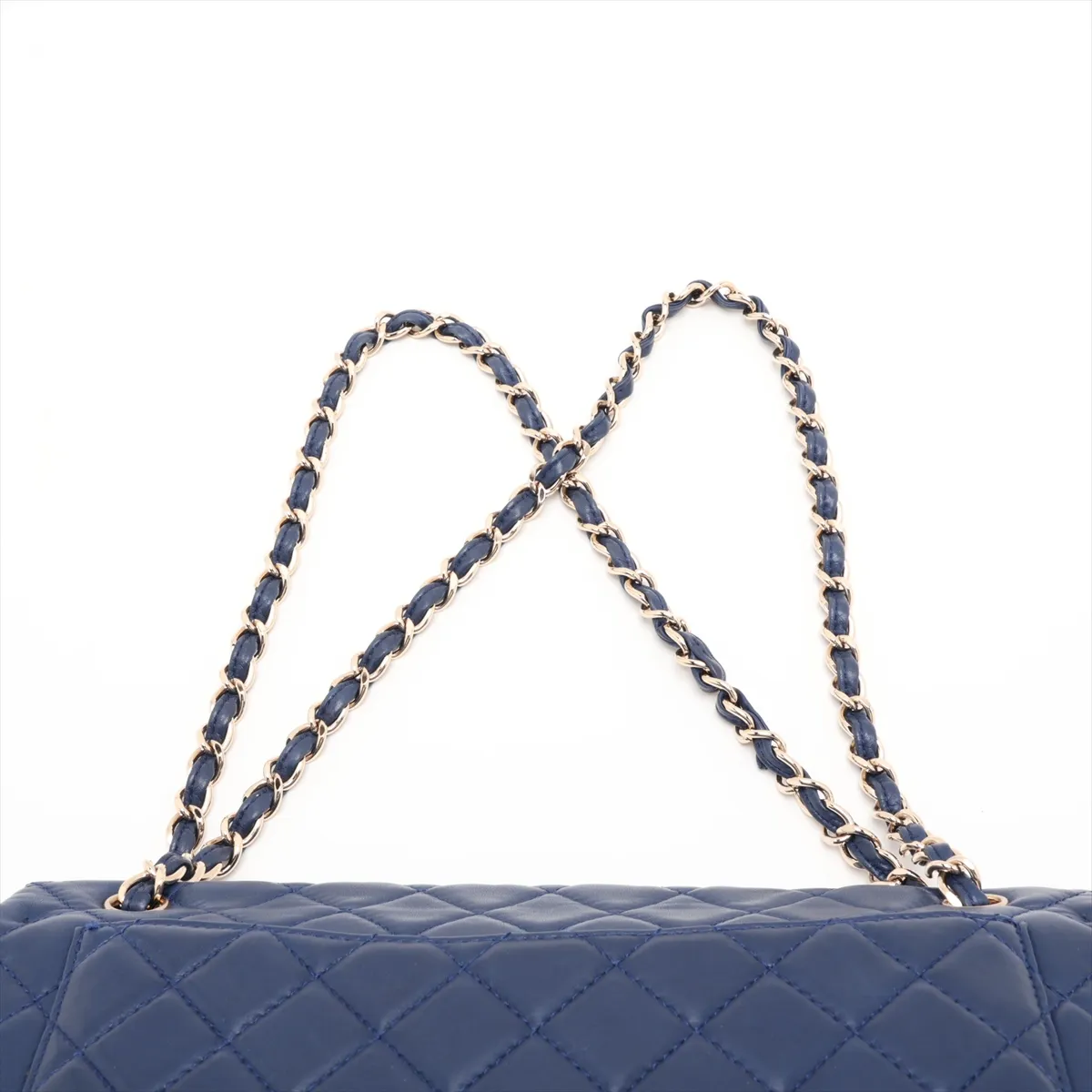 Matelassé Lambskin Single Flap Double Chain Bag, Navy, Gold Hardware, 12640904, Series 12 — view 6