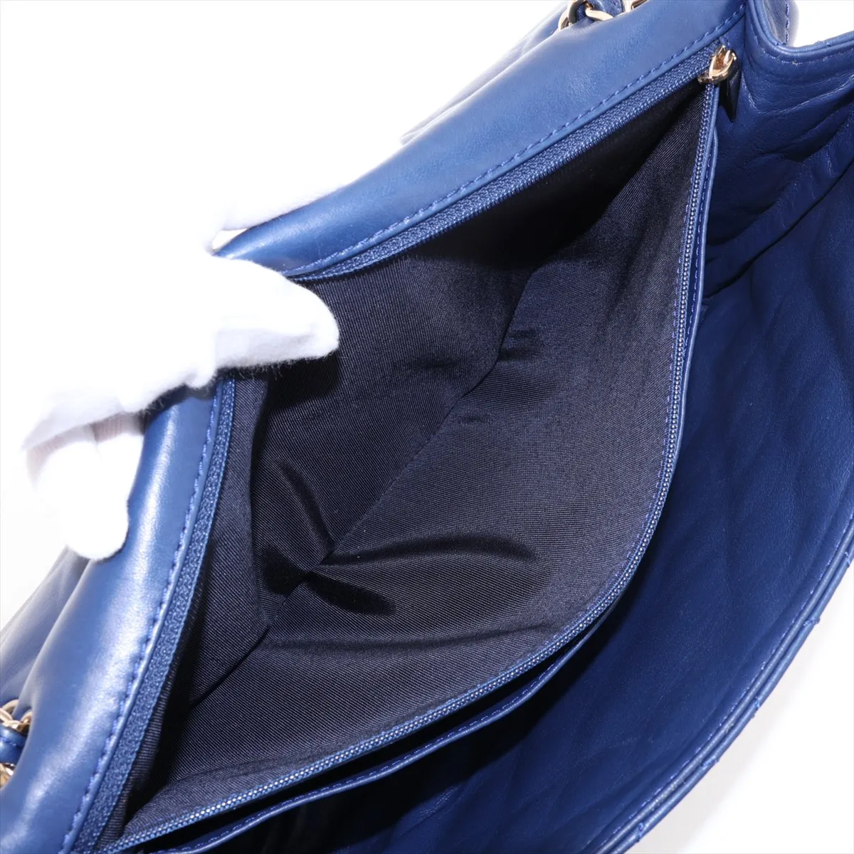 Matelassé Lambskin Single Flap Double Chain Bag, Navy, Gold Hardware, 12640904, Series 12 — view 8