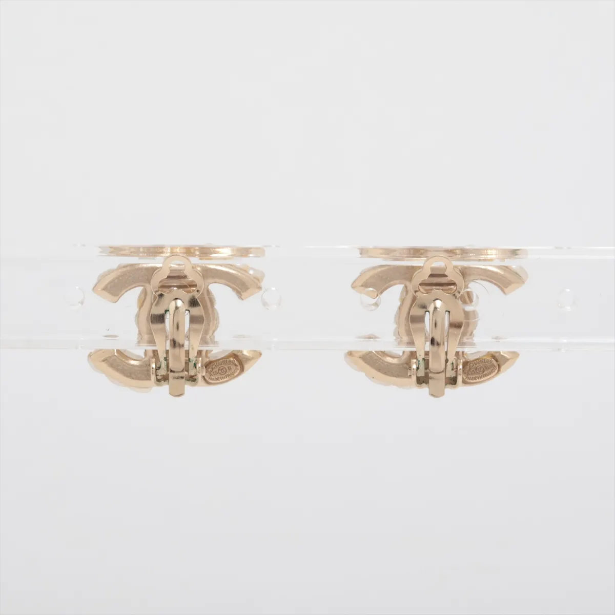Coco Mark A15B Earrings (Pair) GP x Faux Pearl Gold. Shows wear, tarnishing, — view 2