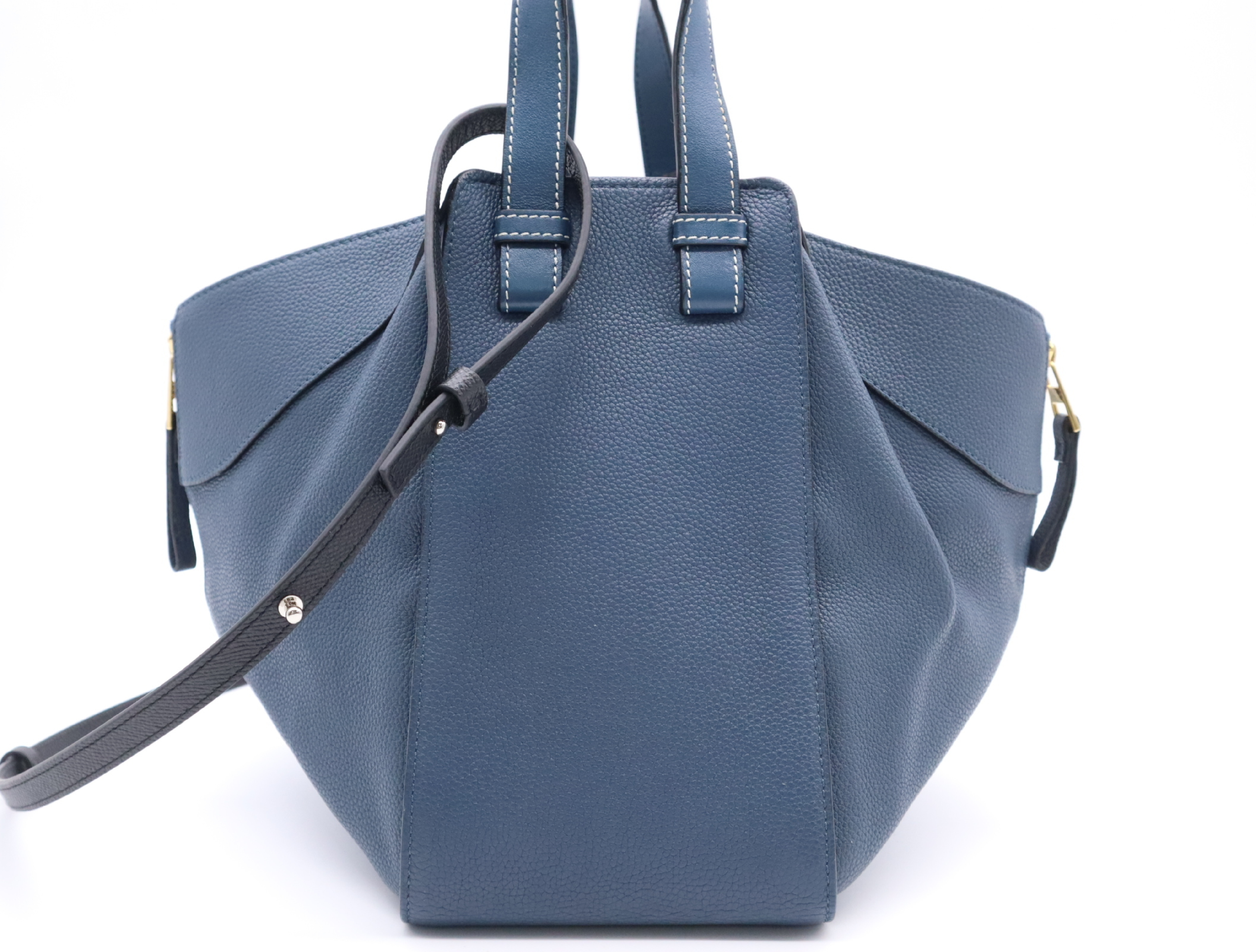 Leather Hammock 2-Way Shoulder Bag, Blue, Gold Hardware, with Shoulder Strap. — view 2