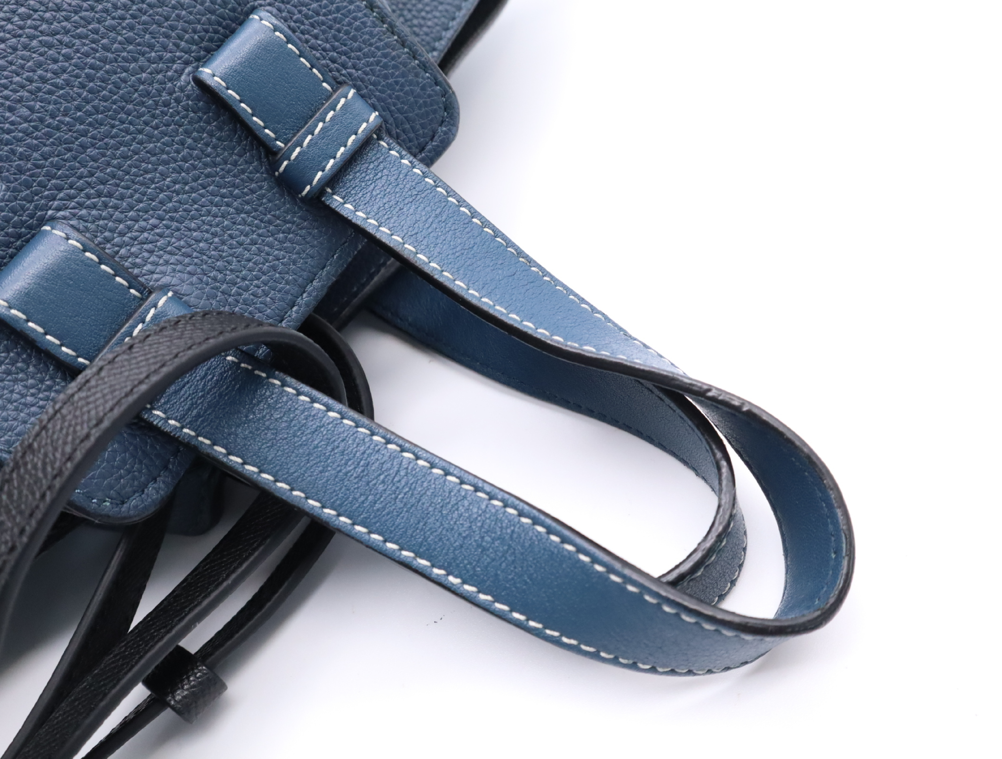 Leather Hammock 2-Way Shoulder Bag, Blue, Gold Hardware, with Shoulder Strap. — view 11