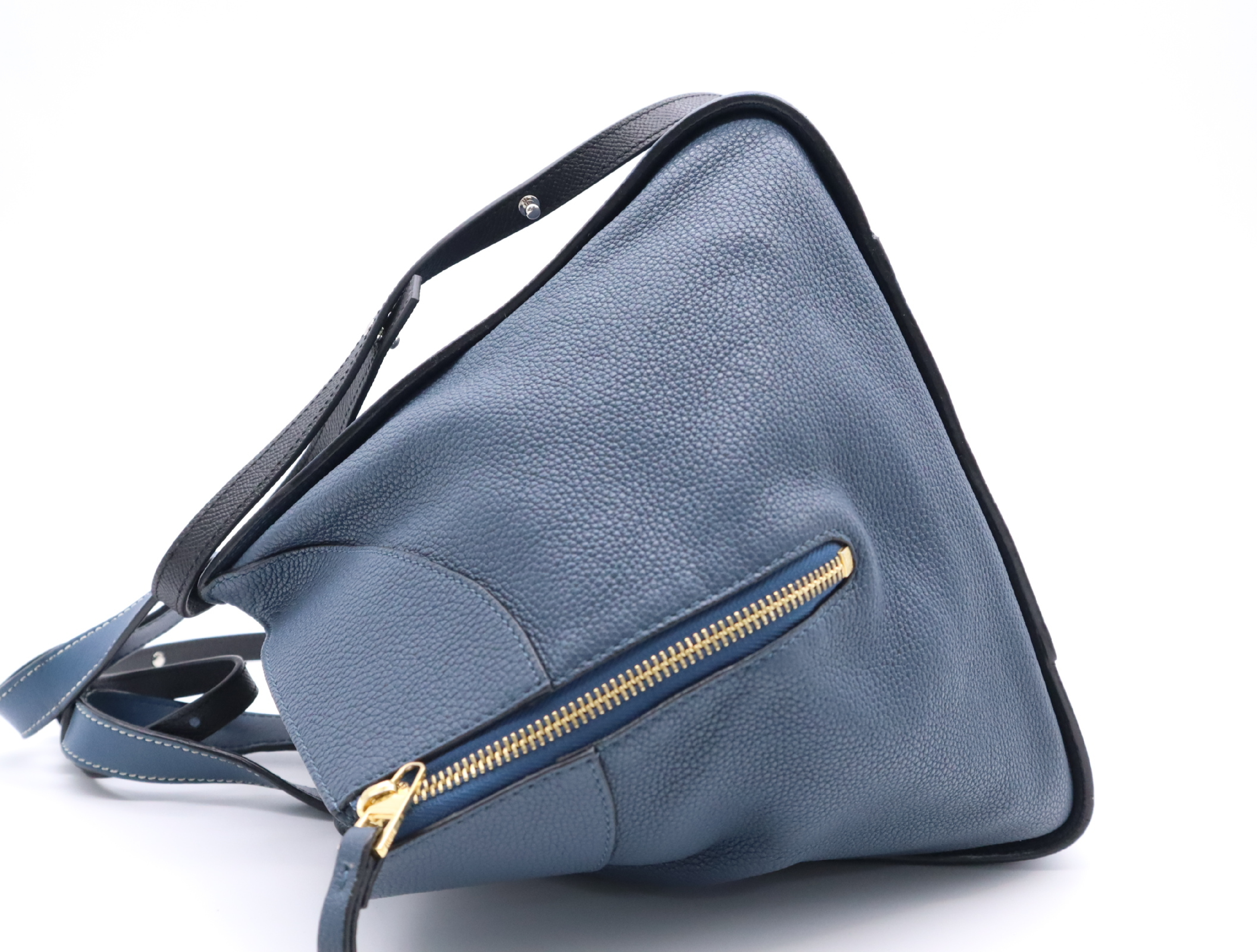 Leather Hammock 2-Way Shoulder Bag, Blue, Gold Hardware, with Shoulder Strap. — view 3