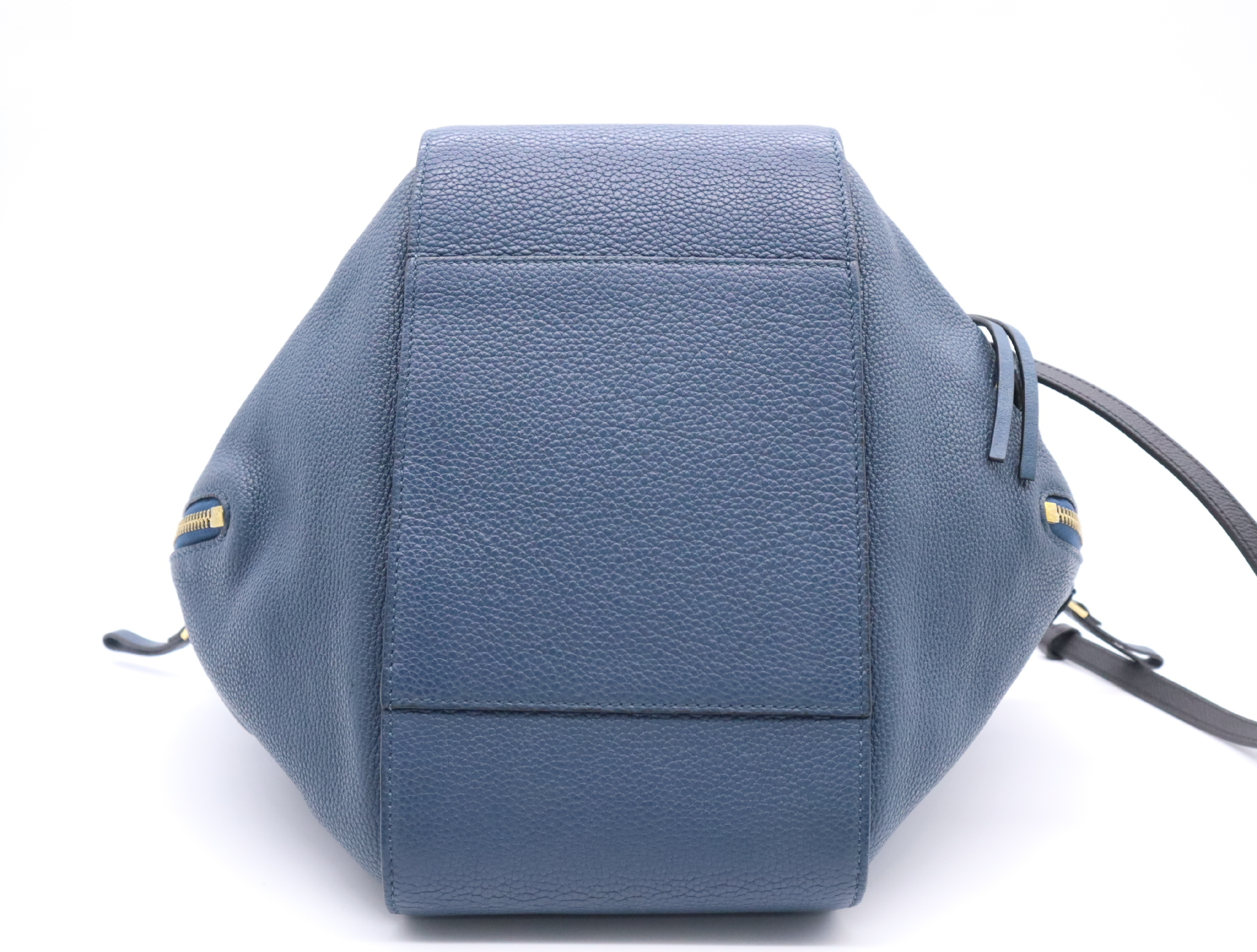 Leather Hammock 2-Way Shoulder Bag, Blue, Gold Hardware, with Shoulder Strap. — view 4