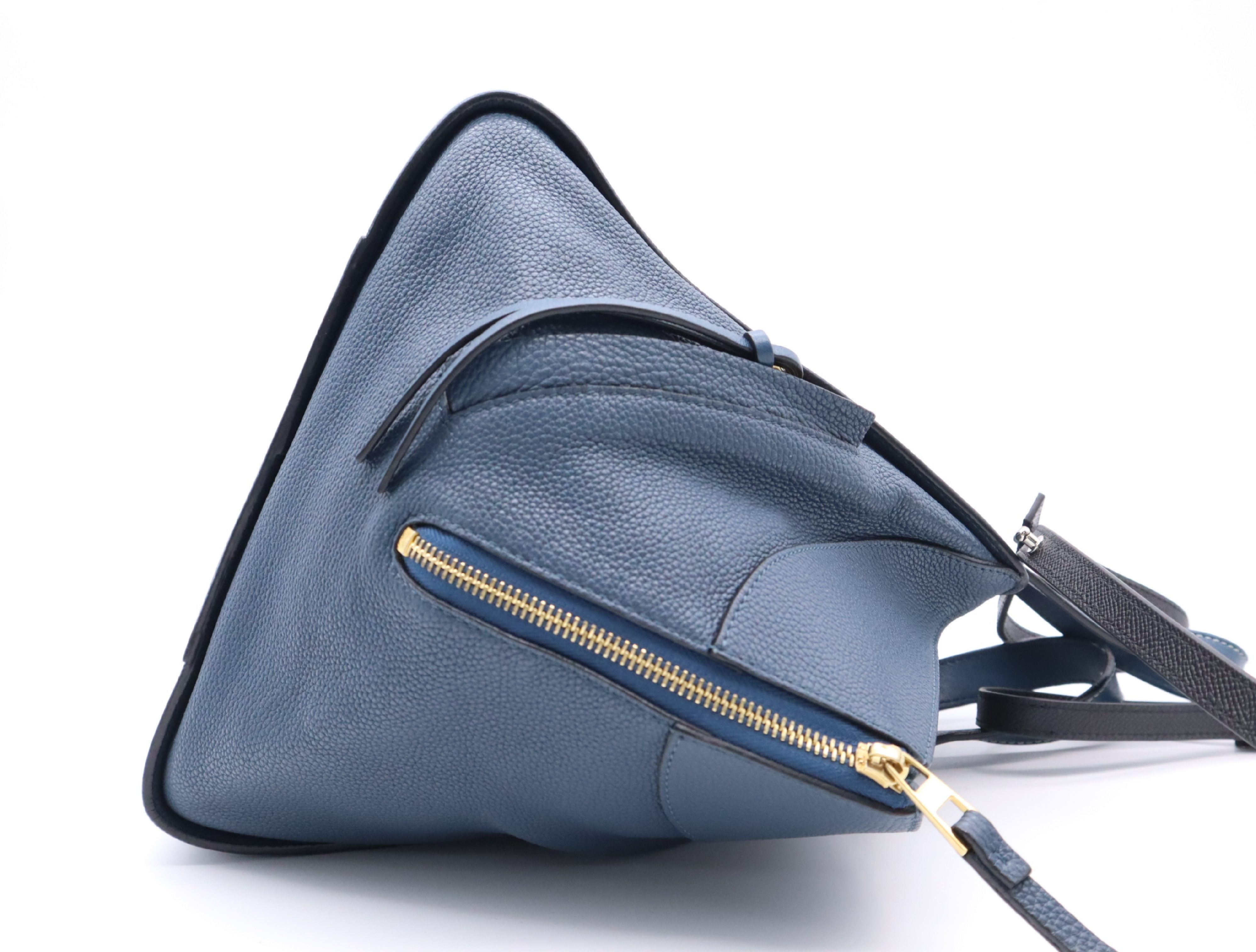 Leather Hammock 2-Way Shoulder Bag, Blue, Gold Hardware, with Shoulder Strap. — view 5