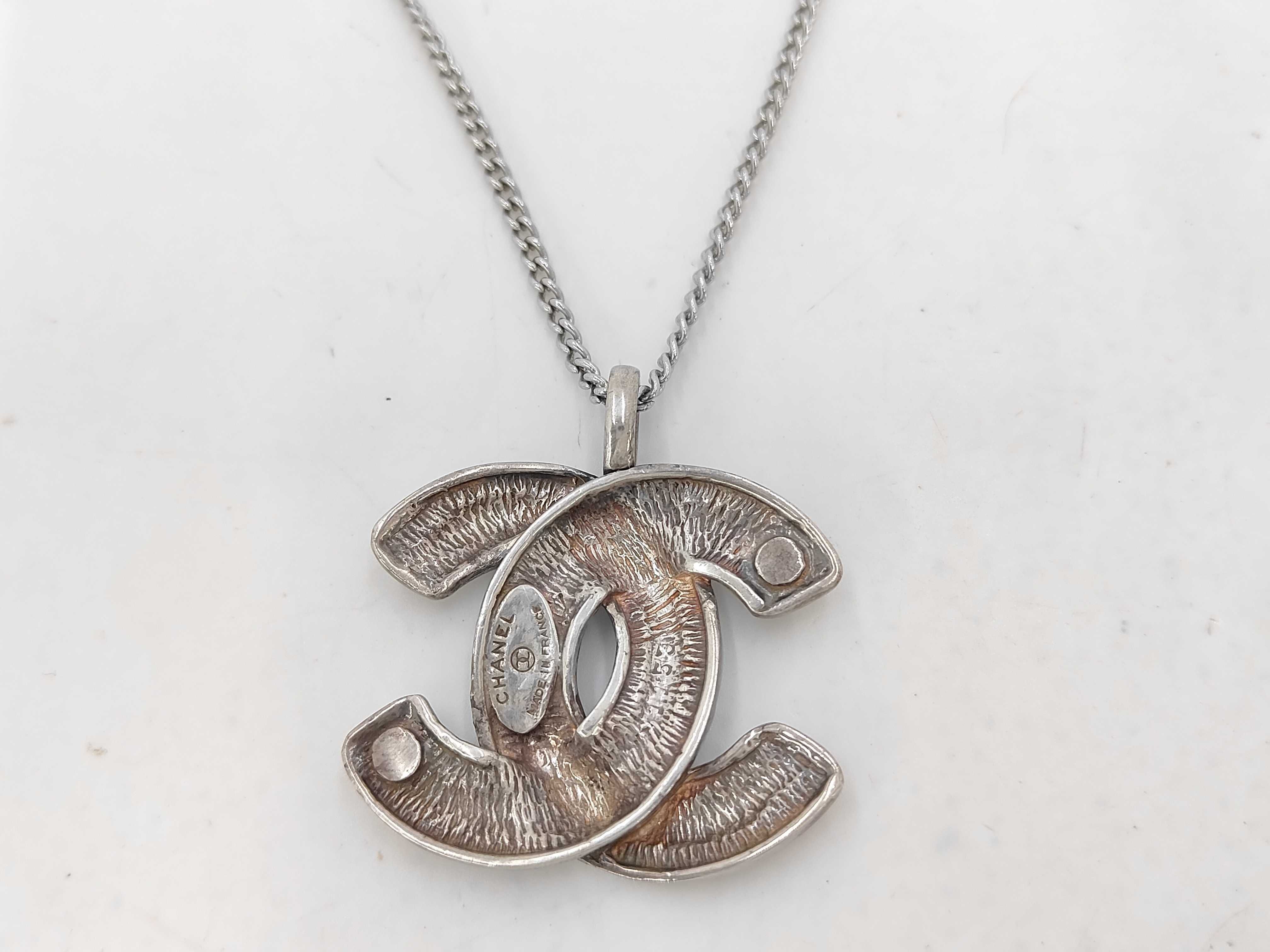 Coco Mark Matelassé Necklace, Silver, with embroidered details, pendant top. — view 2