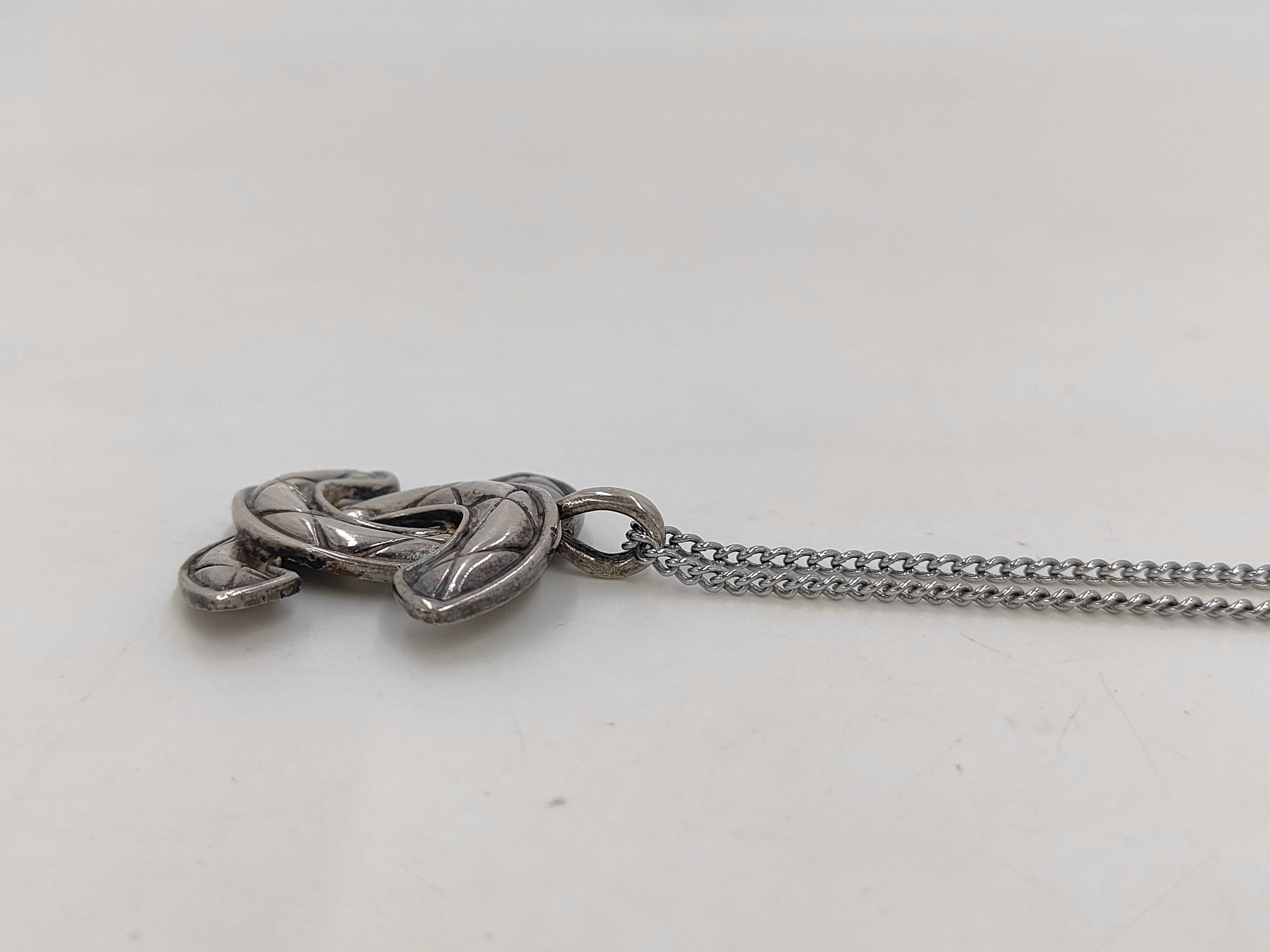 Coco Mark Matelassé Necklace, Silver, with embroidered details, pendant top. — view 4