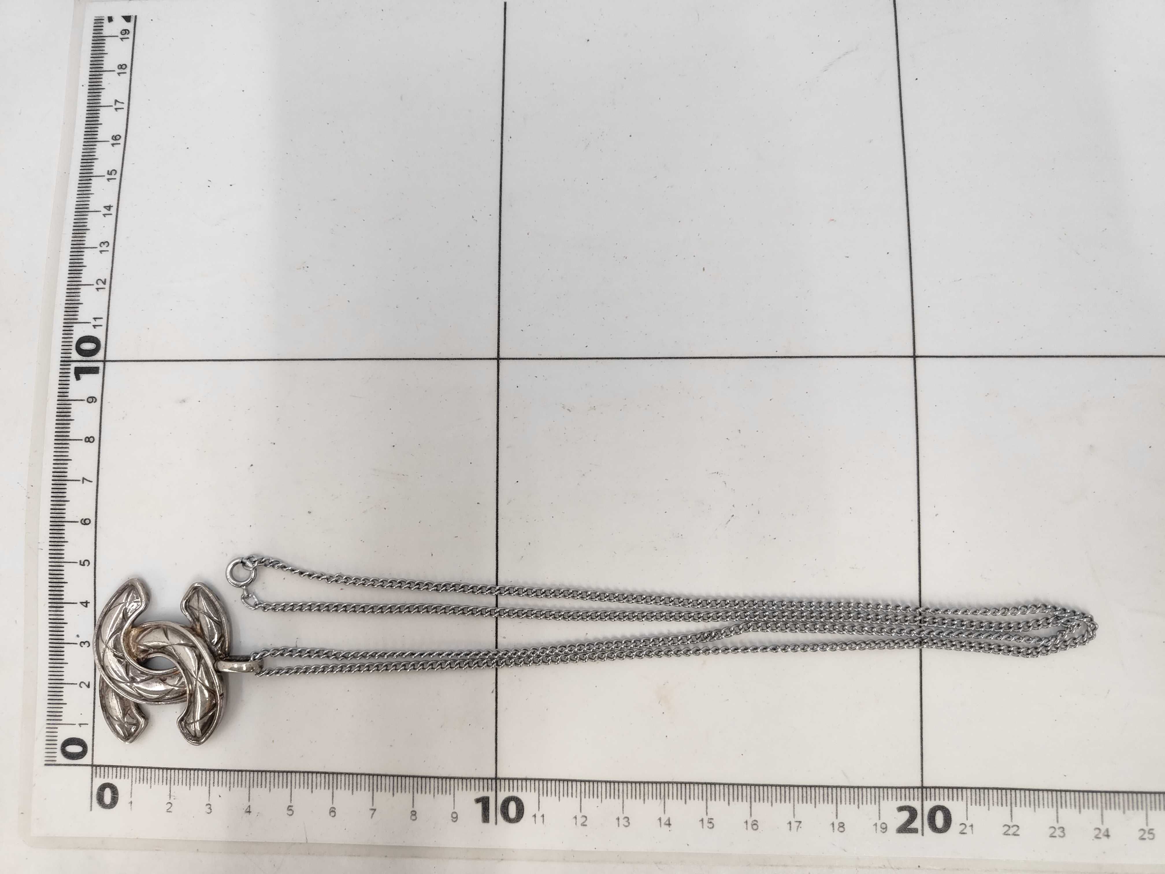 Coco Mark Matelassé Necklace, Silver, with embroidered details, pendant top. — view 5