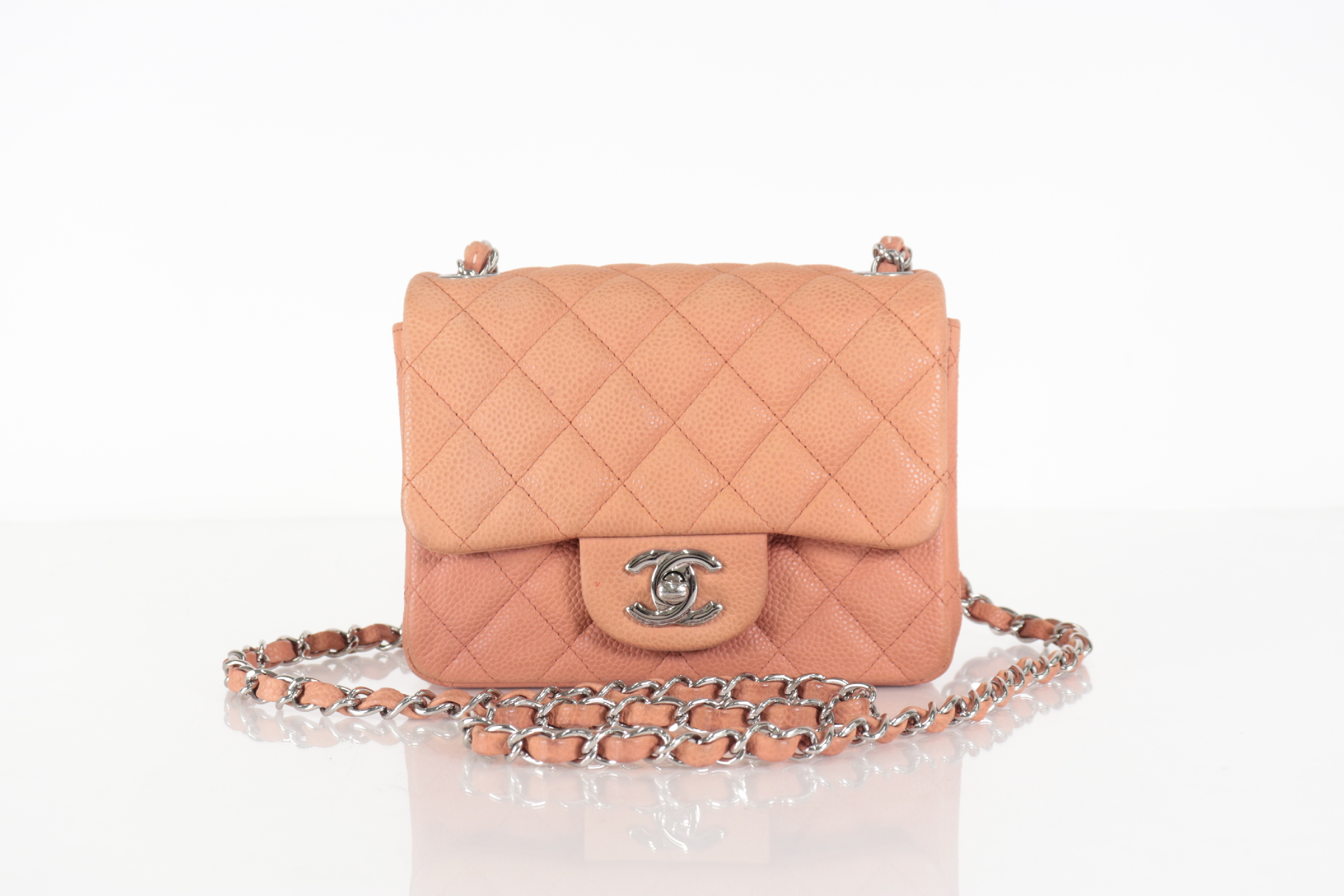 Mini Mat Caviar Chain Shoulder Bag, Pink Orange, Silver Hardware, Serial Number 17 Series — view 2
