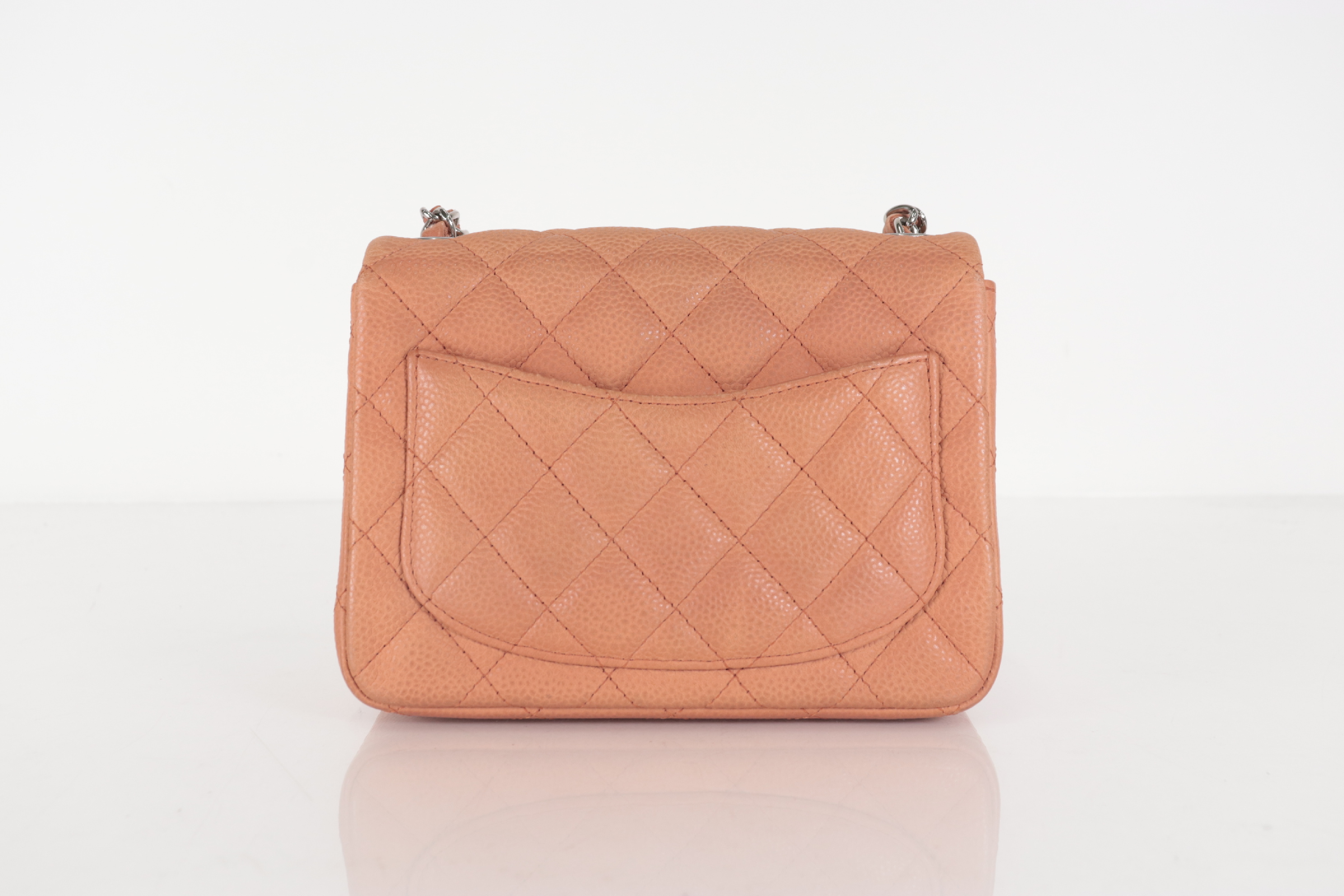 Mini Mat Caviar Chain Shoulder Bag, Pink Orange, Silver Hardware, Serial Number 17 Series — view 3