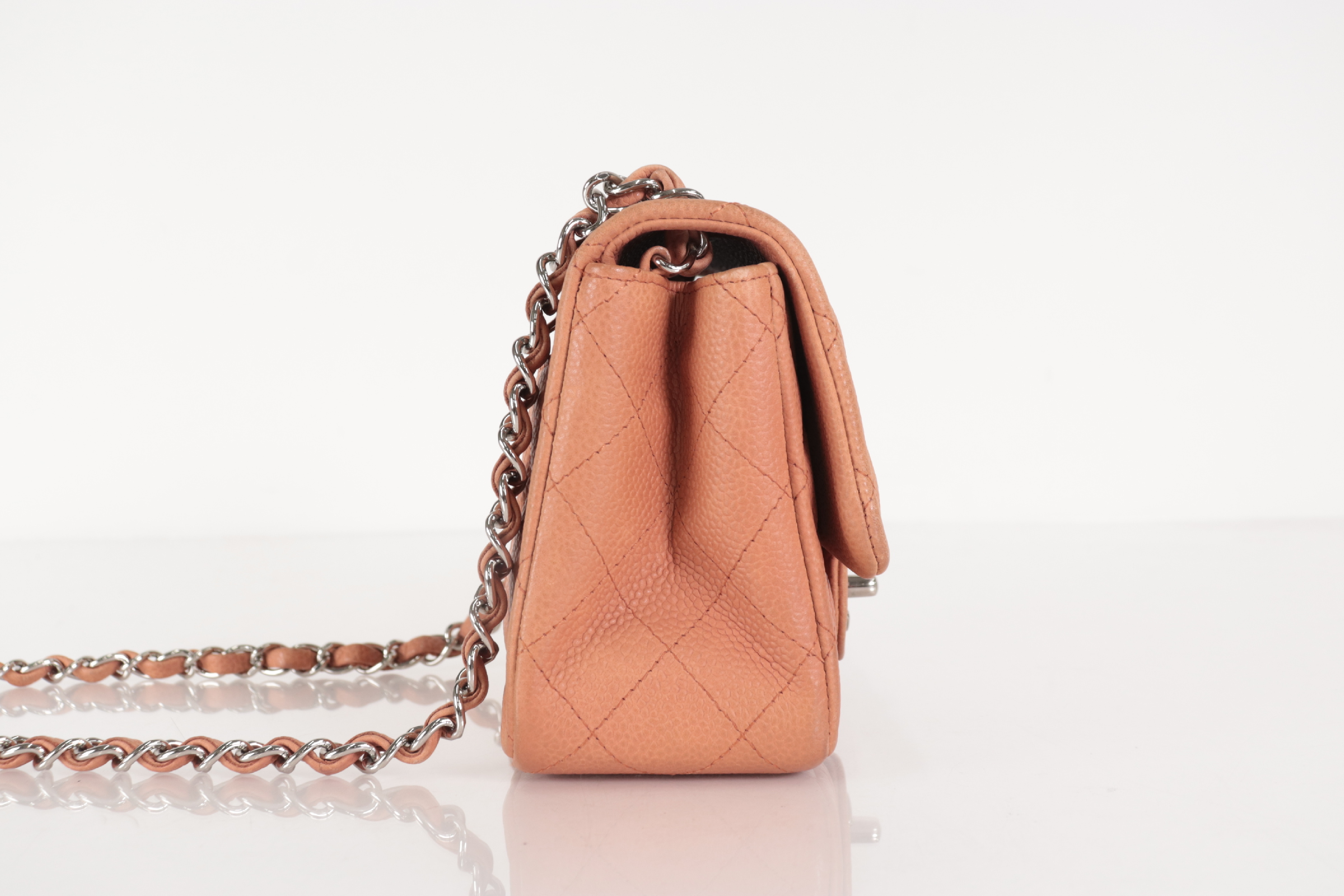 Mini Mat Caviar Chain Shoulder Bag, Pink Orange, Silver Hardware, Serial Number 17 Series — view 4