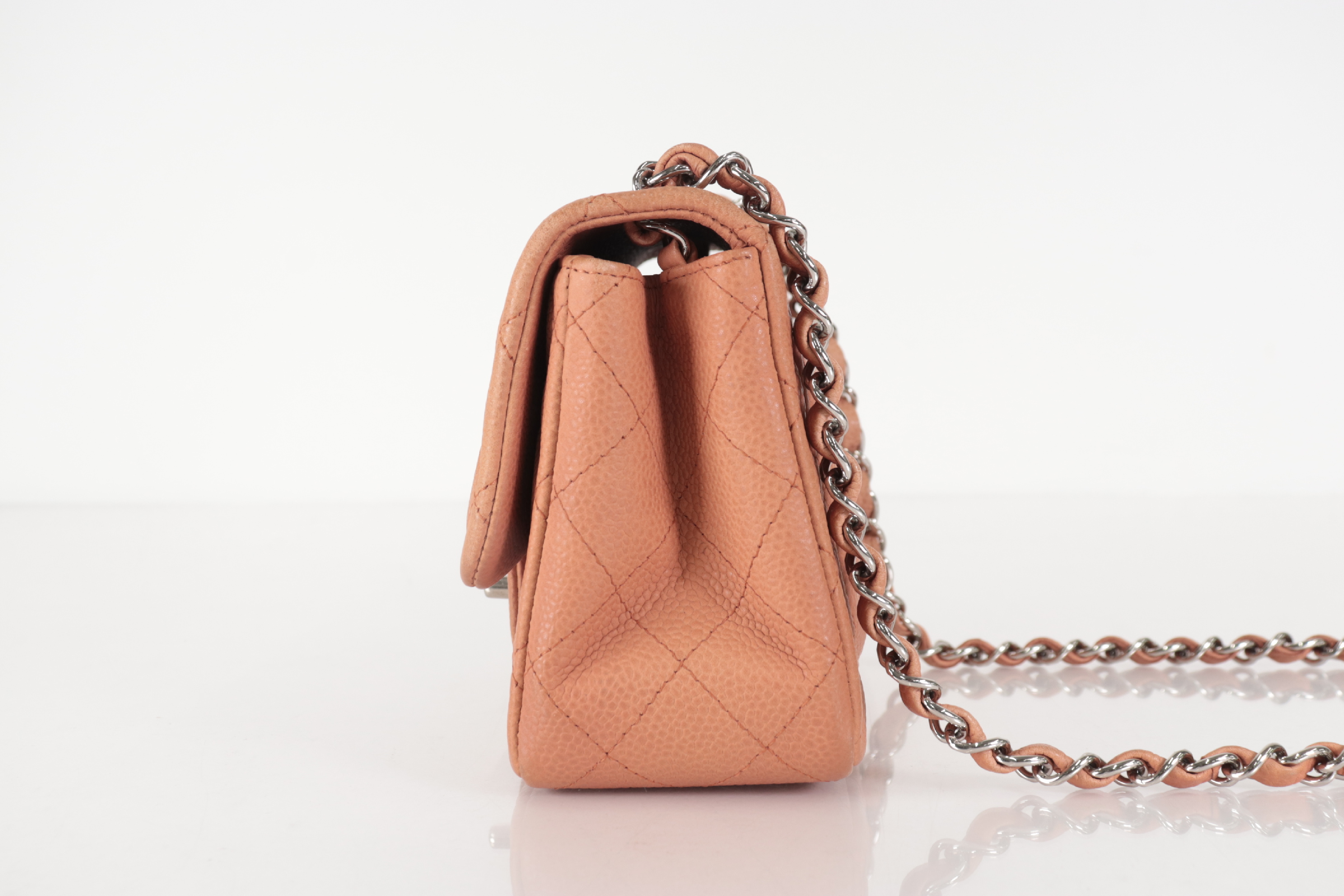 Mini Mat Caviar Chain Shoulder Bag, Pink Orange, Silver Hardware, Serial Number 17 Series — view 5