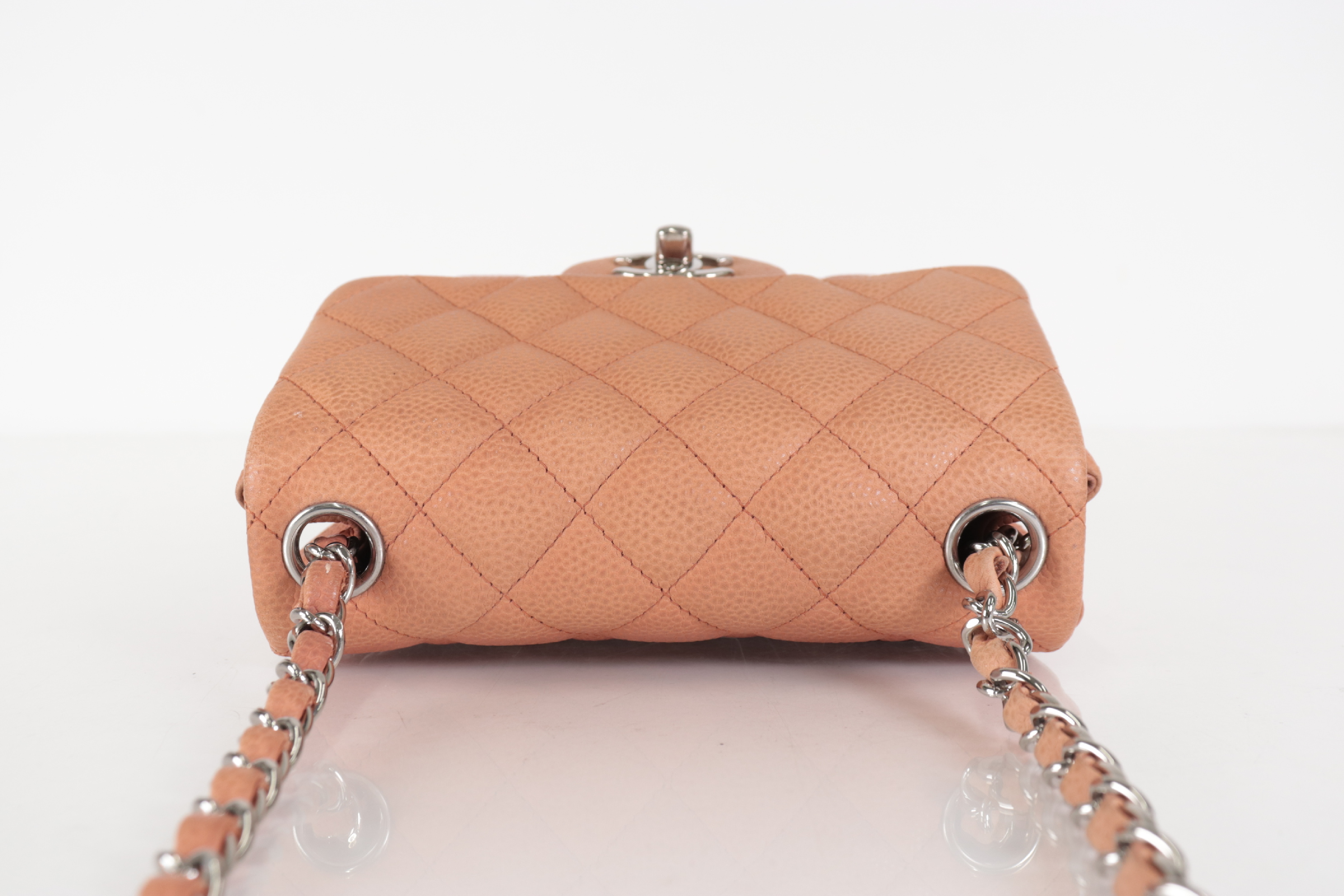 Mini Mat Caviar Chain Shoulder Bag, Pink Orange, Silver Hardware, Serial Number 17 Series — view 6