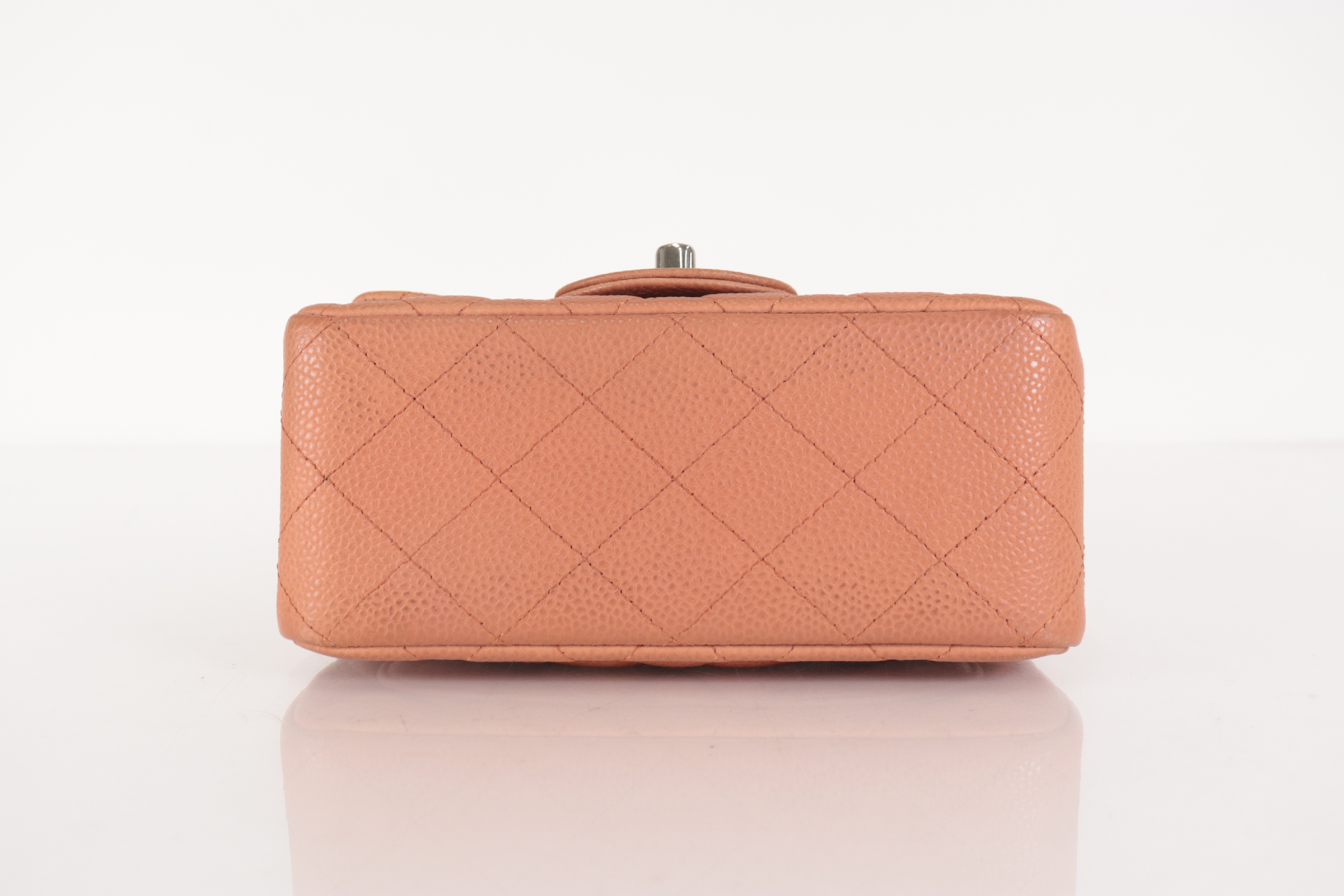 Mini Mat Caviar Chain Shoulder Bag, Pink Orange, Silver Hardware, Serial Number 17 Series — view 7